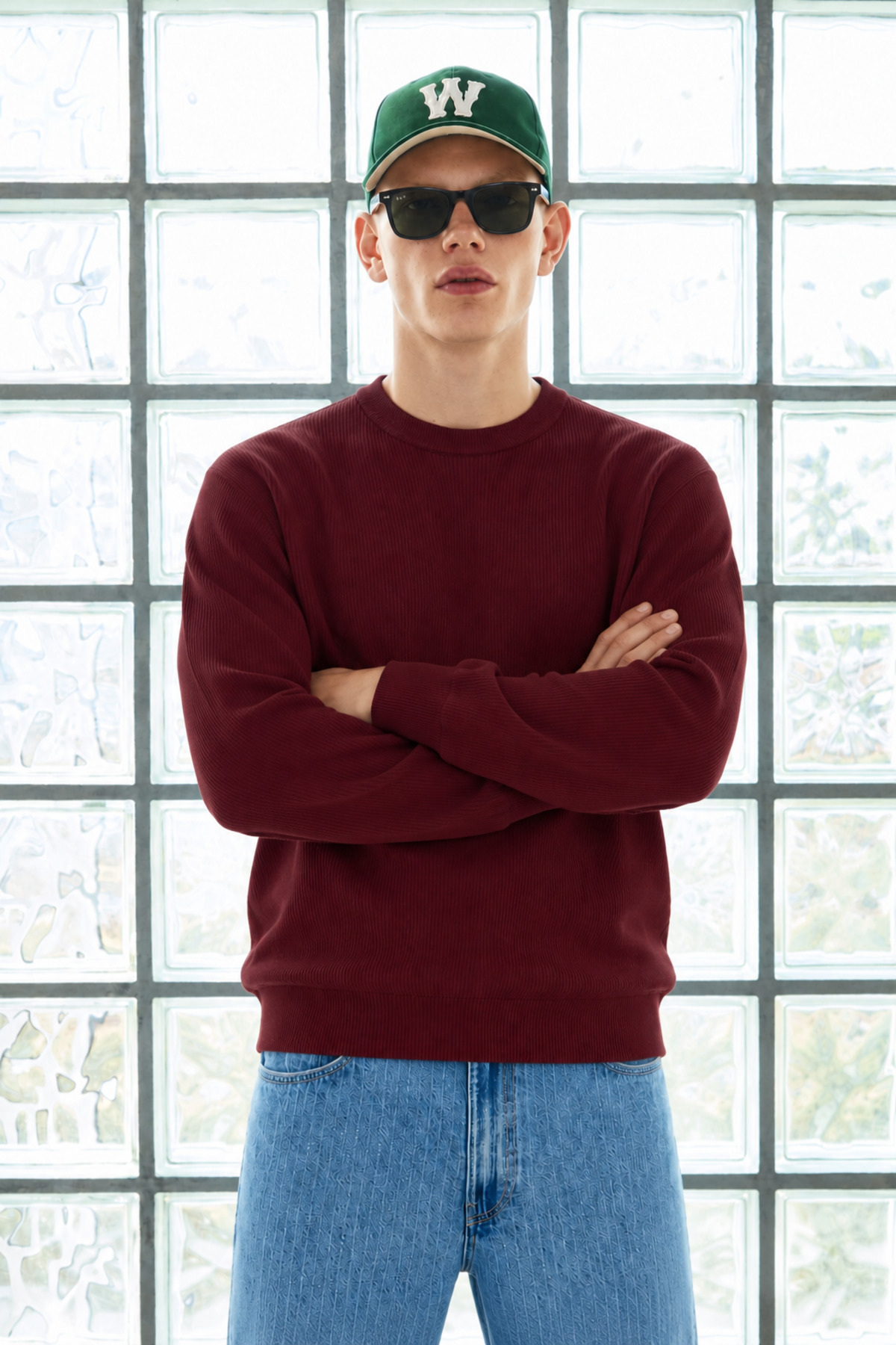 Erkek Bisiklet Yaka Fitilli Oversize Bordo Kazak 5