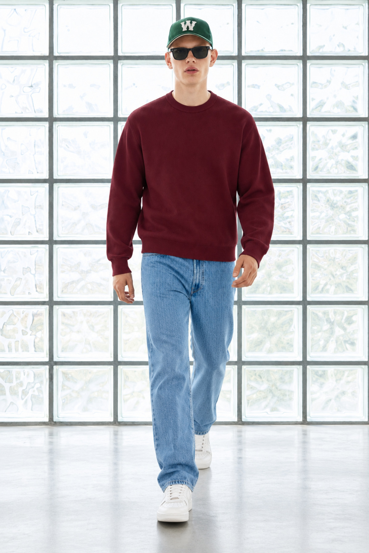 Erkek Bisiklet Yaka Fitilli Oversize Bordo Kazak 3