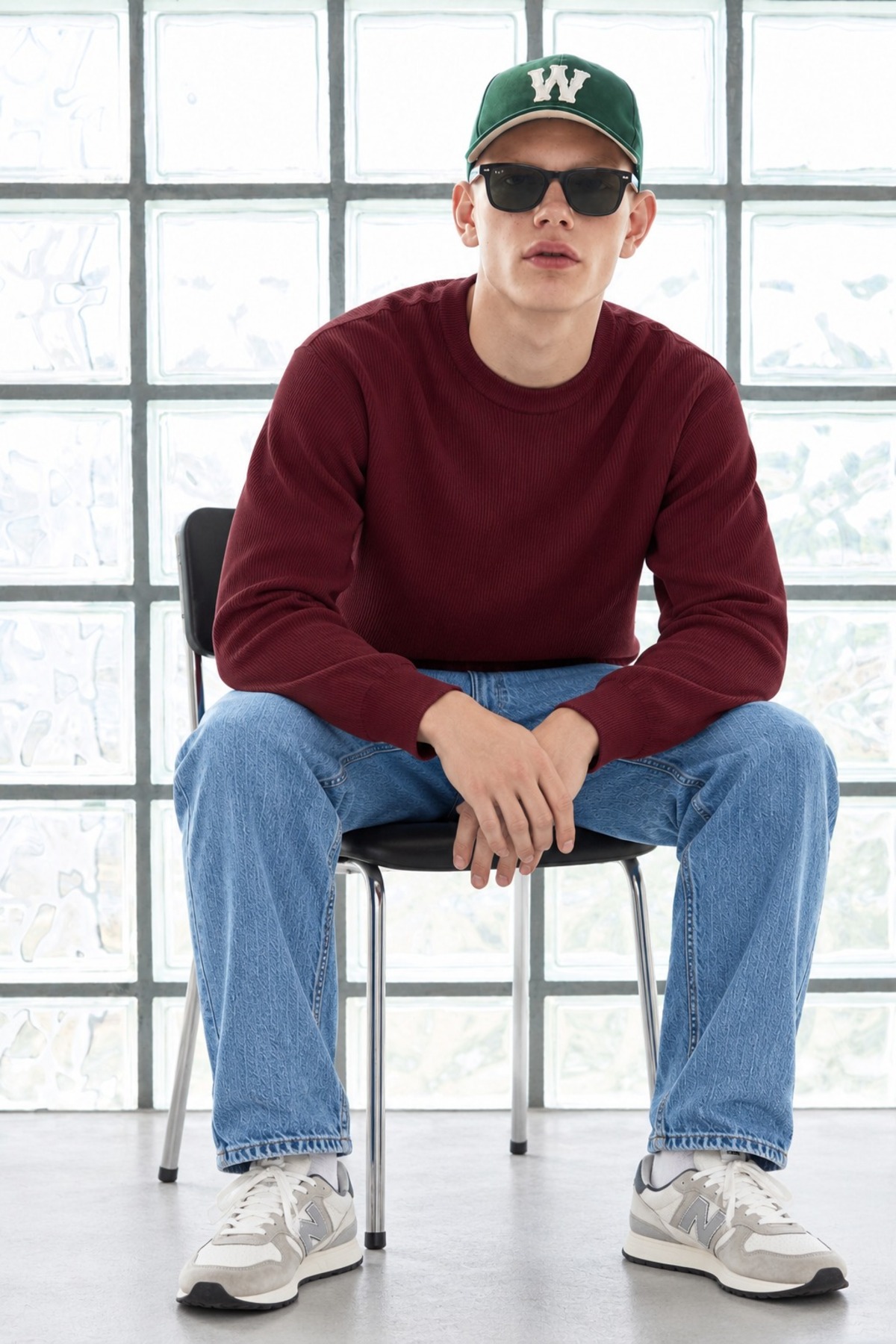 Erkek Bisiklet Yaka Fitilli Oversize Bordo Kazak 4