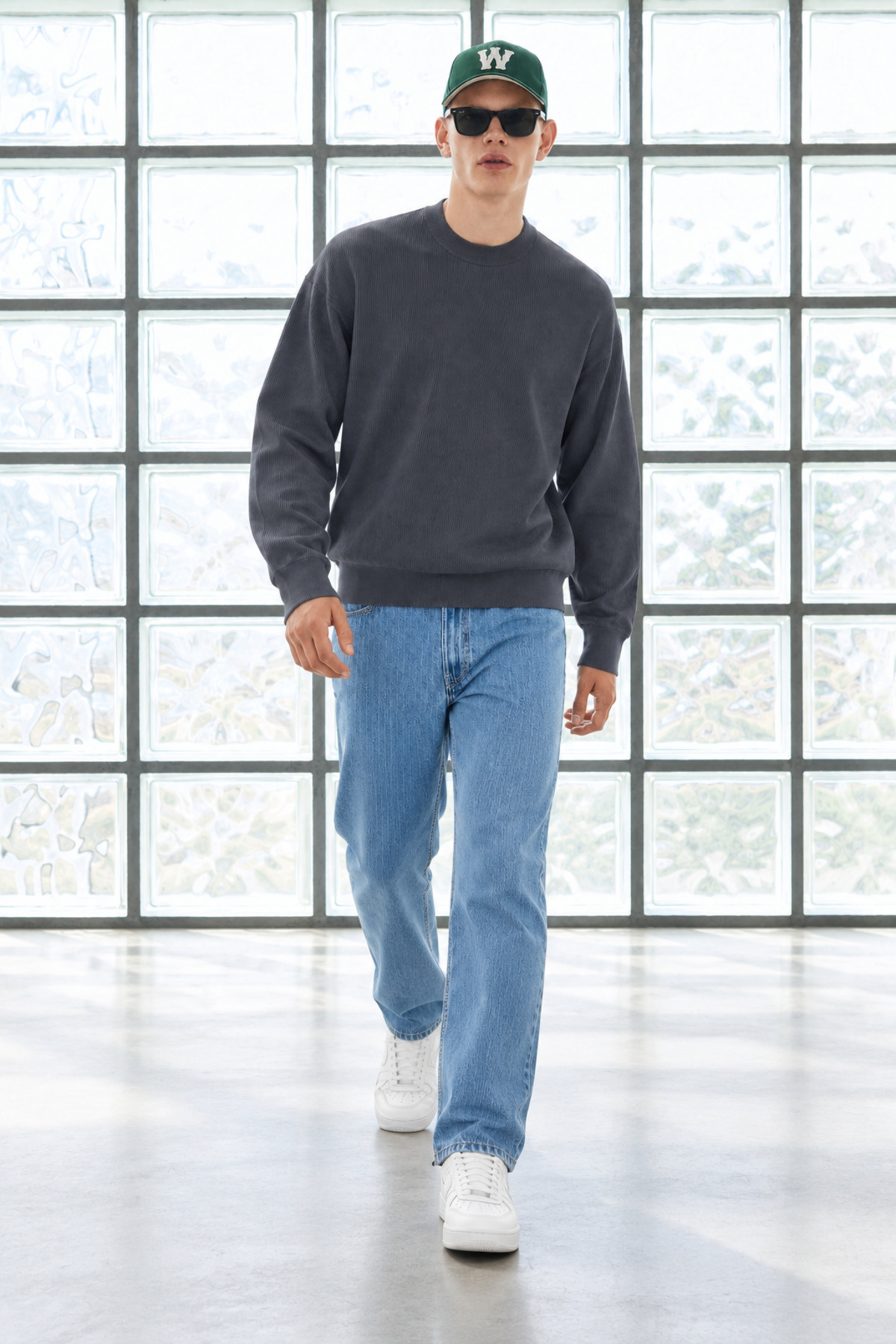 Erkek Bisiklet Yaka Fitilli Oversize Füme Kazak 3