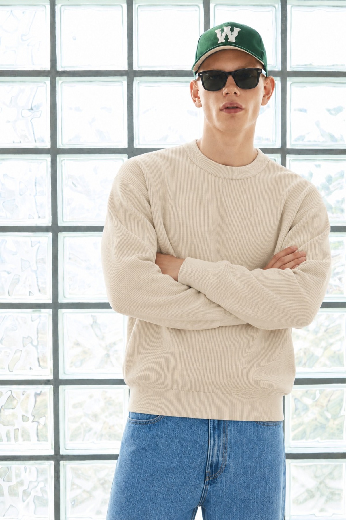 Erkek Bisiklet Yaka Fitilli Oversize Krem Kazak 5