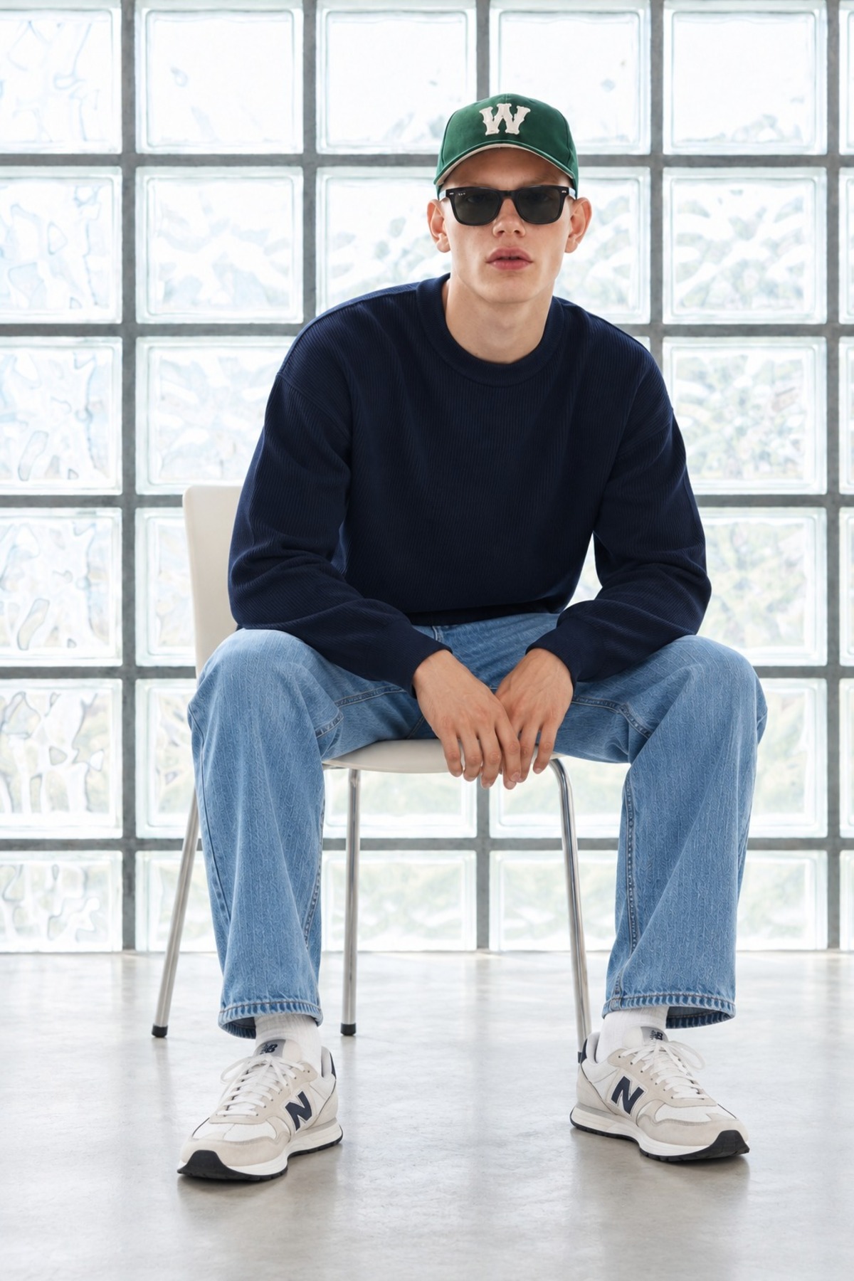 Erkek Bisiklet Yaka Fitilli Oversize Lacivert Kazak 4