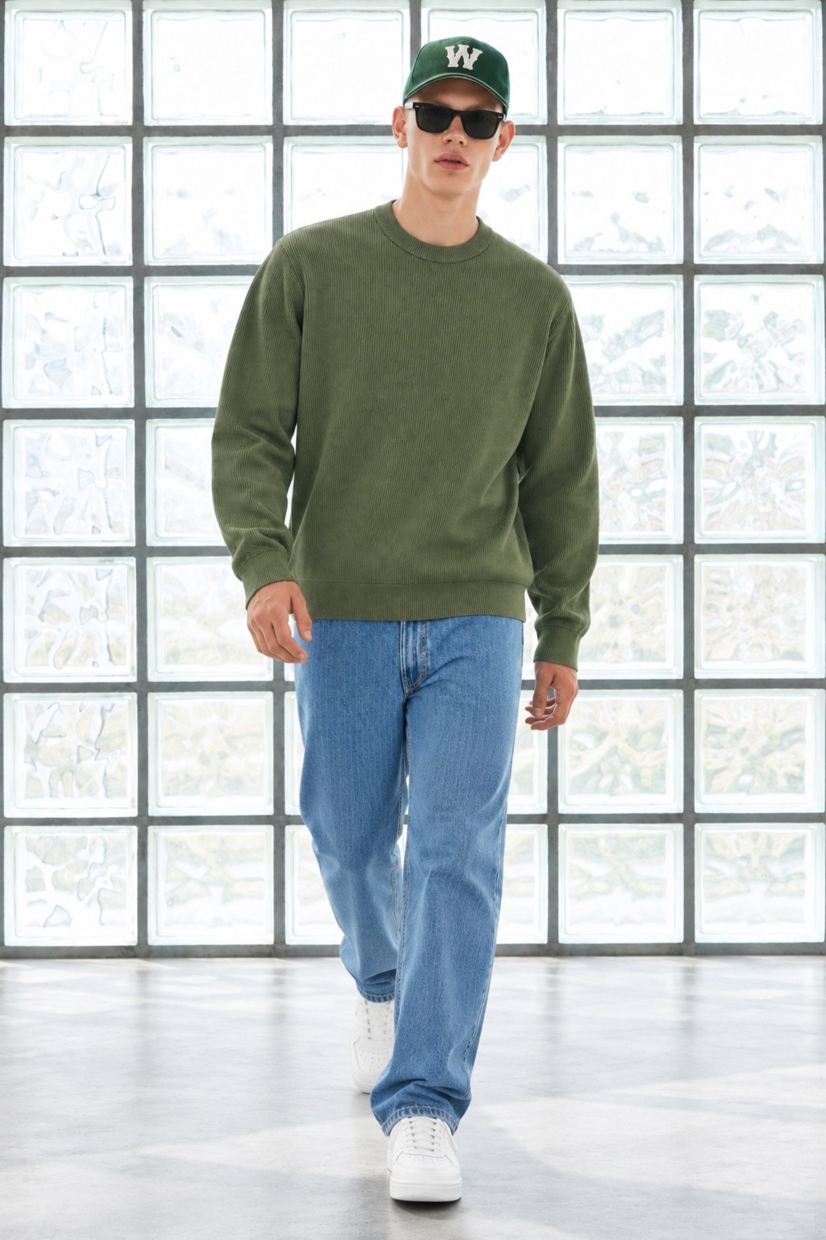 Erkek Bisiklet Yaka Fitilli Oversize Yeşil Kazak 3