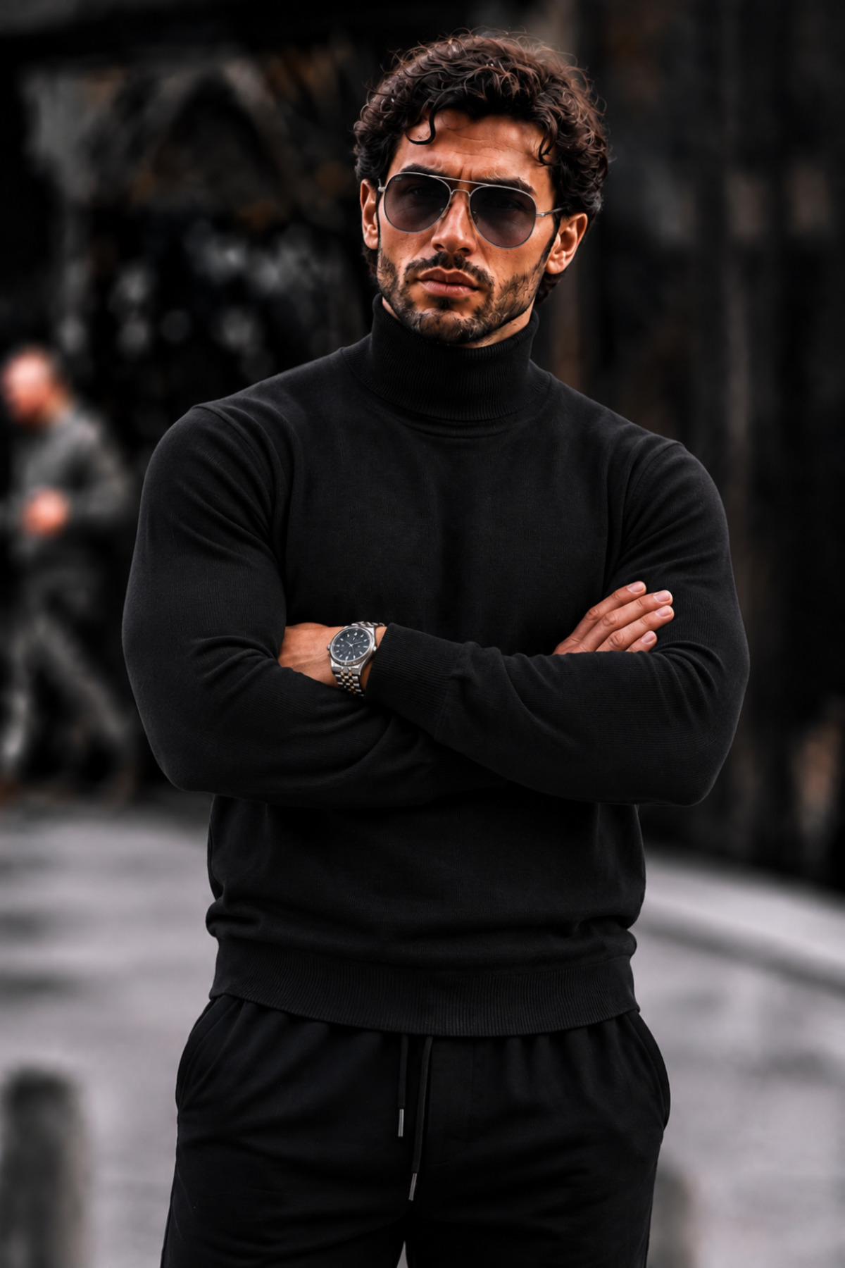Erkek Boğazlı Slim Fit Triko Siyah Kazak 5