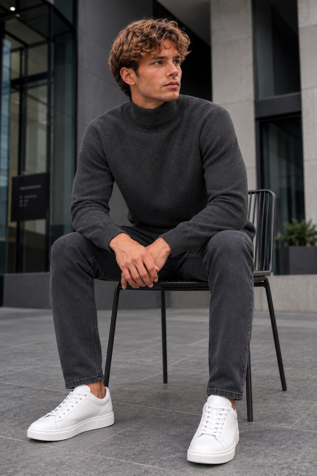 Kışlık Erkek Boğazlı Yaka Casual Füme Sweatshirt 5