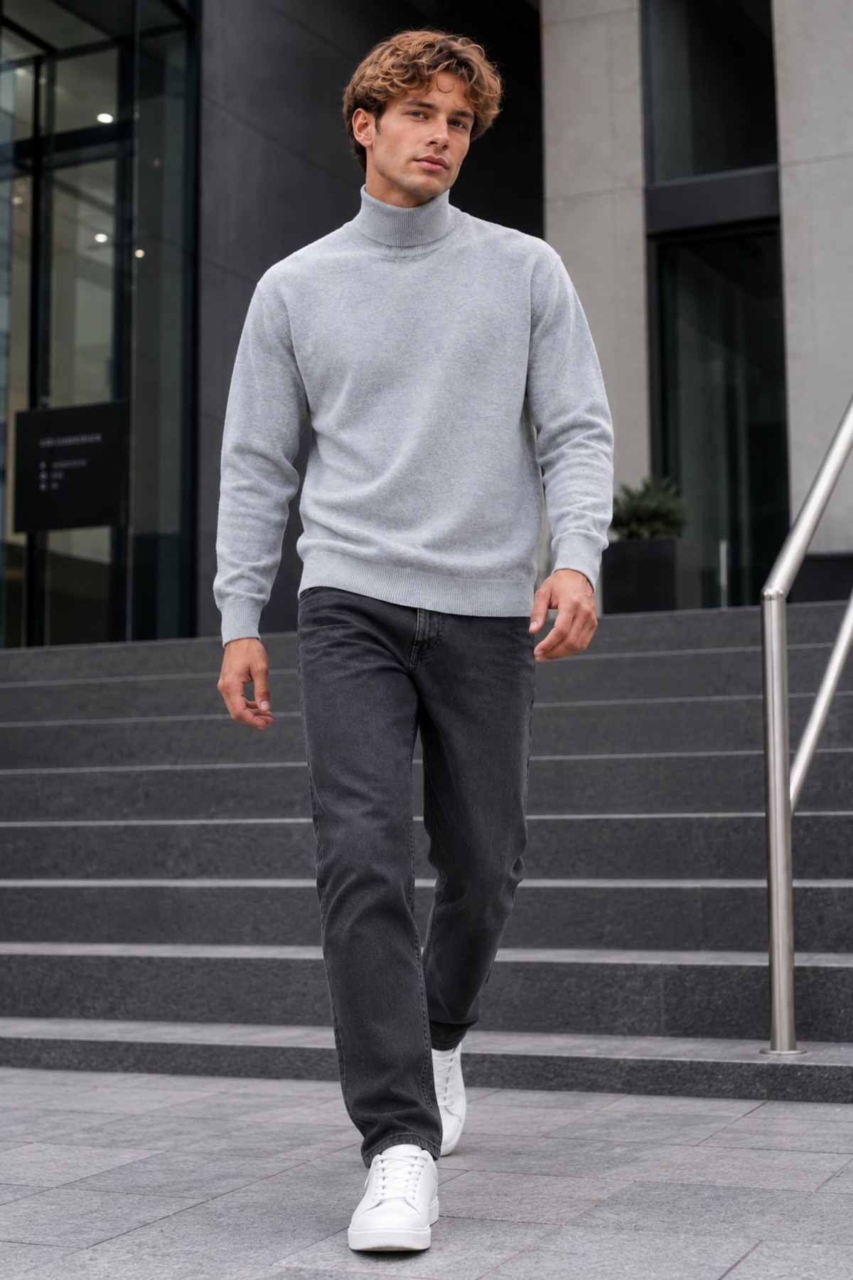 Kışlık Erkek Boğazlı Yaka Casual Gri Sweatshirt 4