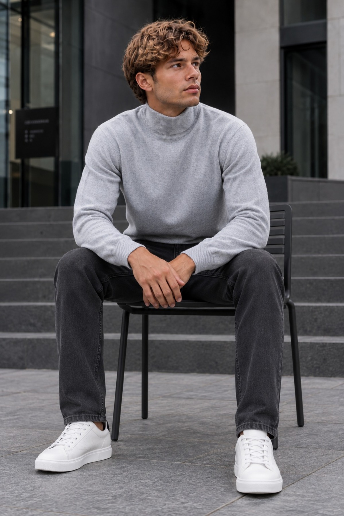 Kışlık Erkek Boğazlı Yaka Casual Gri Sweatshirt 5