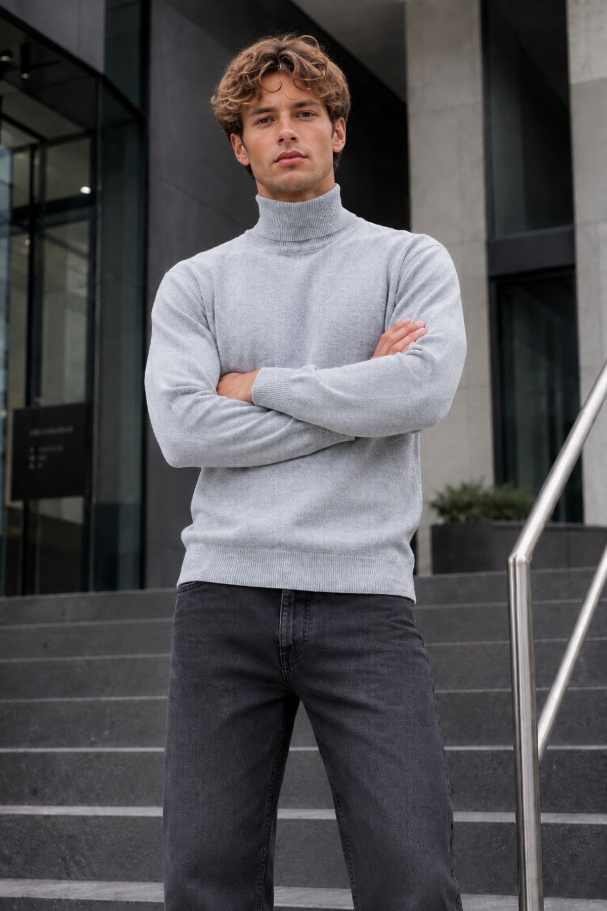 Kışlık Erkek Boğazlı Yaka Casual Gri Sweatshirt 6