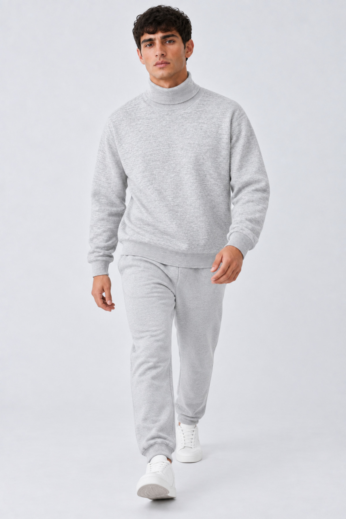 Erkek Balıkçı Yaka Boğazlı Rahat Açık Gri Sweatshirt 4