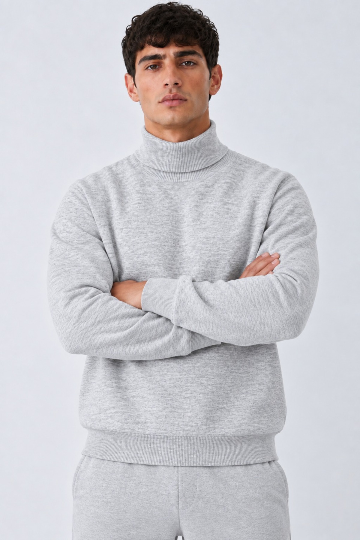 Erkek Balıkçı Yaka Boğazlı Rahat Açık Gri Sweatshirt 6