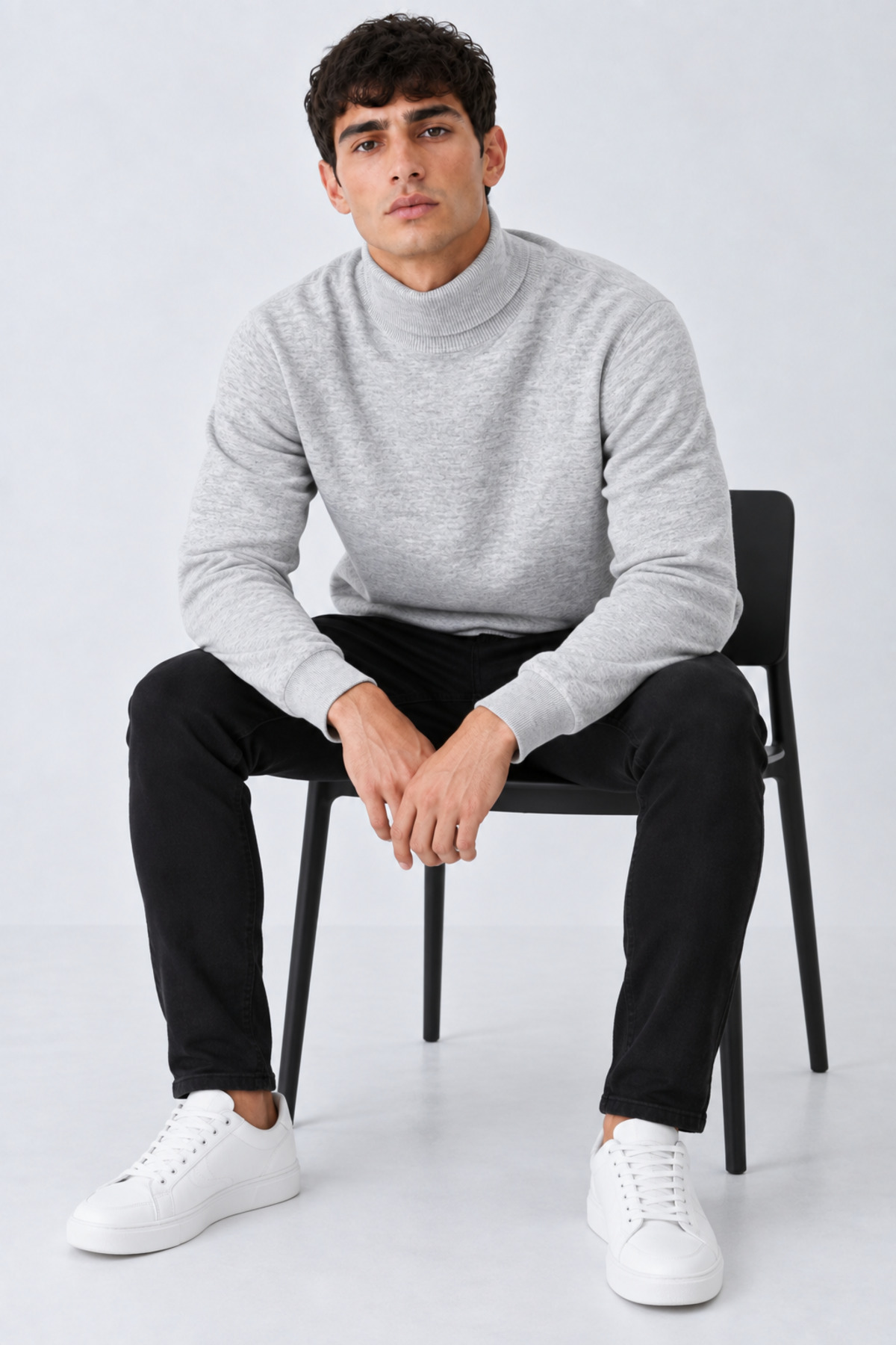 Erkek Balıkçı Yaka Boğazlı Rahat Açık Gri Sweatshirt 5