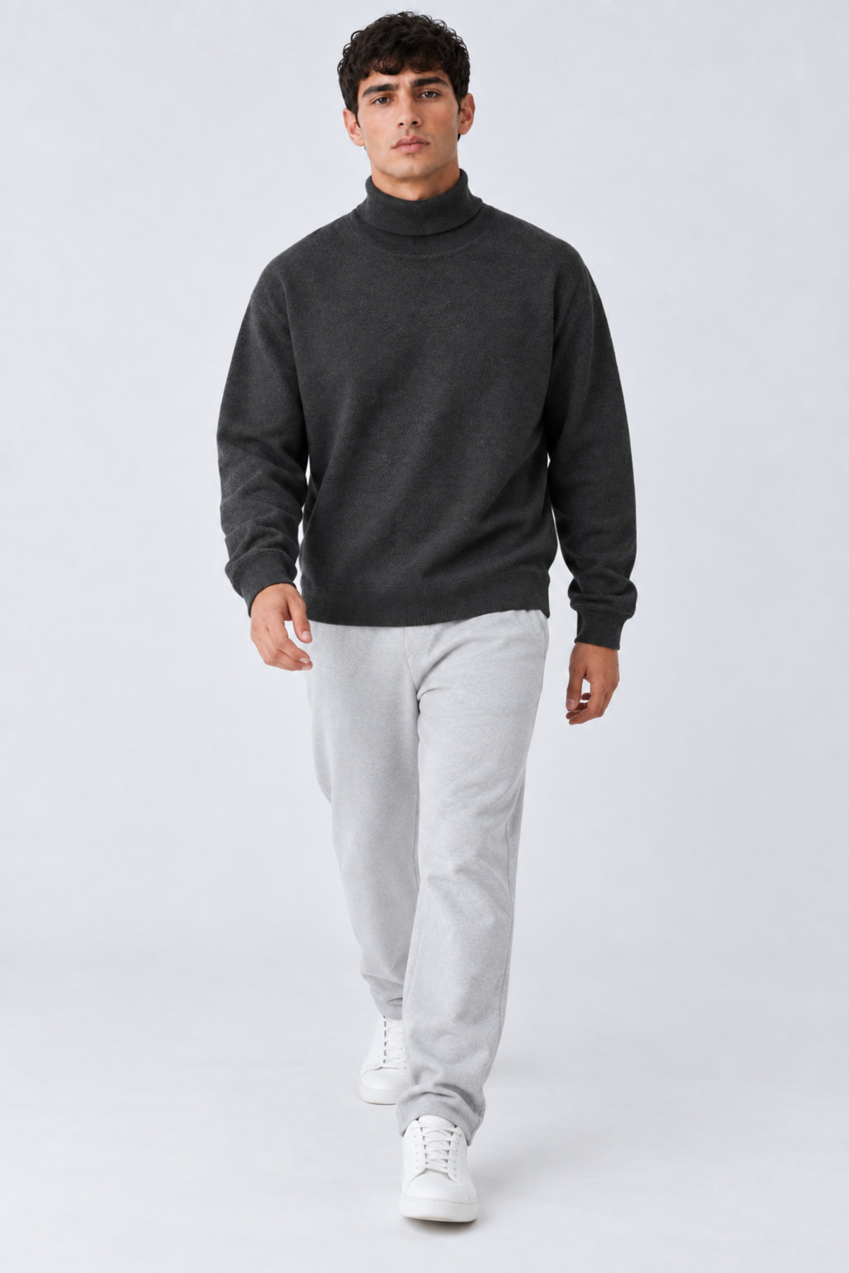 Erkek Balıkçı Yaka Boğazlı Rahat Füme Sweatshirt 4