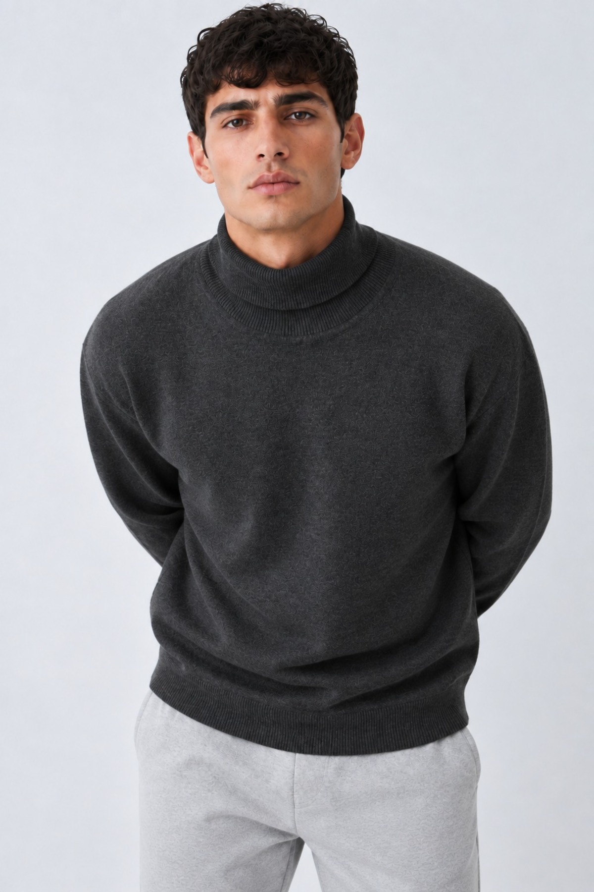Erkek Balıkçı Yaka Boğazlı Rahat Füme Sweatshirt 3