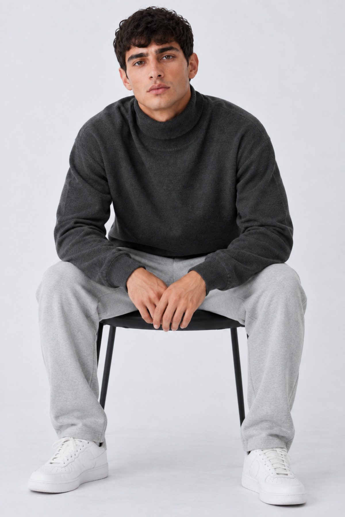Erkek Balıkçı Yaka Boğazlı Rahat Füme Sweatshirt 5