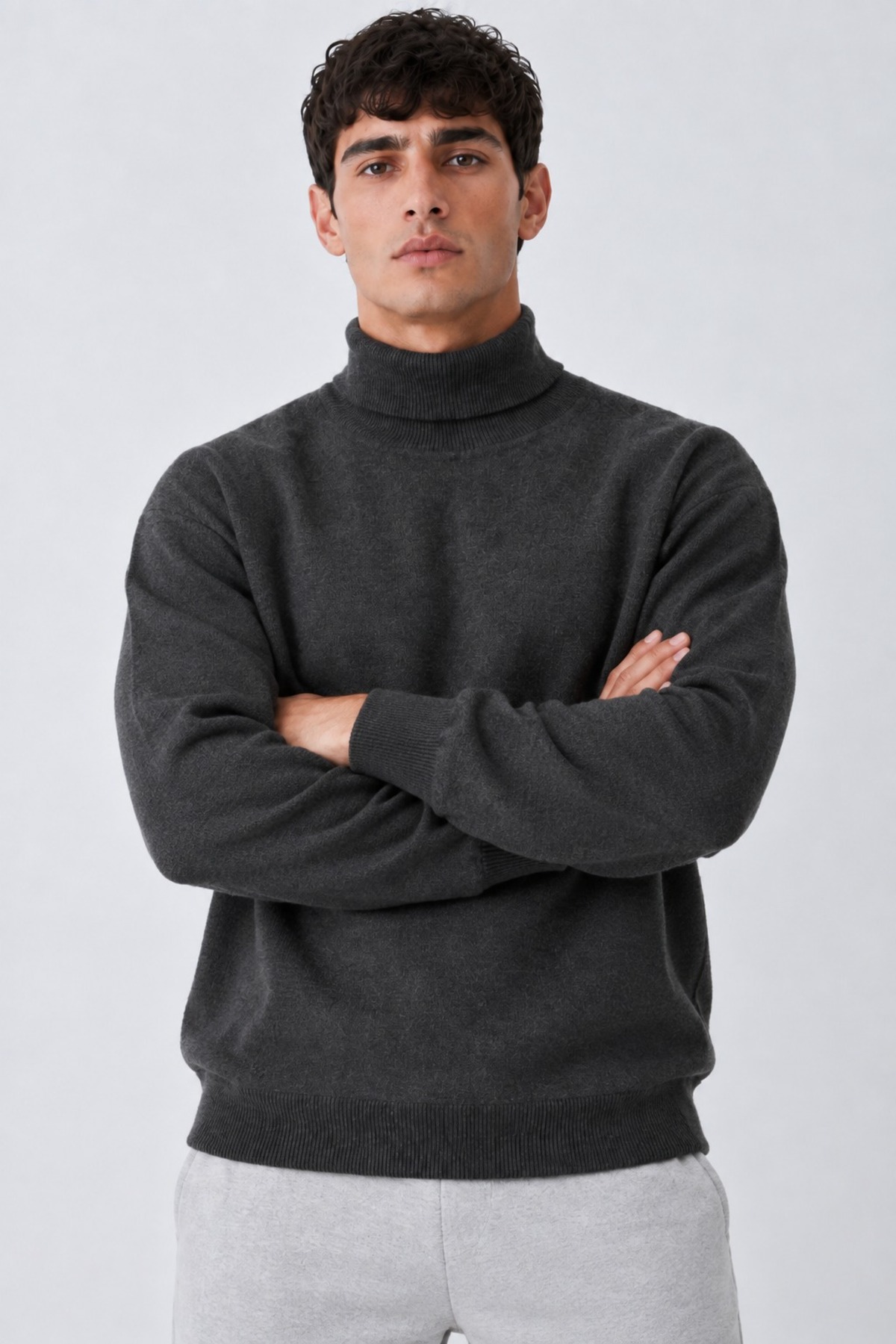 Erkek Balıkçı Yaka Boğazlı Rahat Füme Sweatshirt 6
