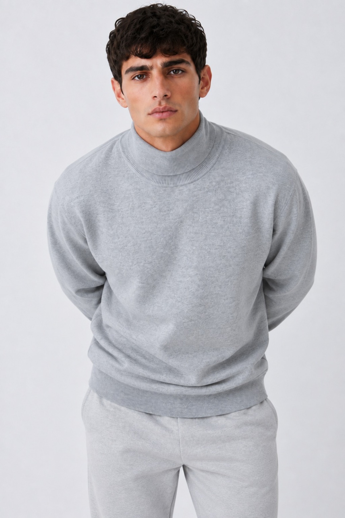 Erkek Balıkçı Yaka Boğazlı Rahat Gri Sweatshirt 3
