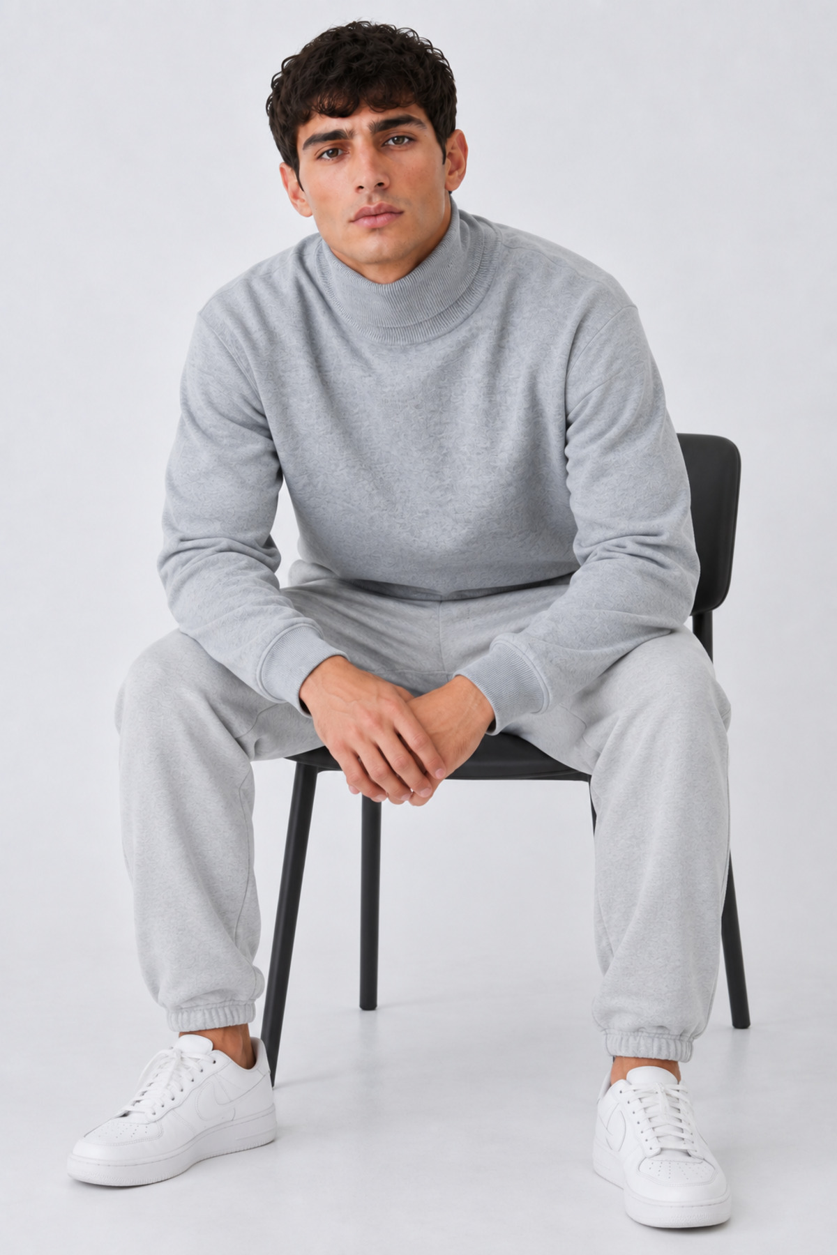 Erkek Balıkçı Yaka Boğazlı Rahat Gri Sweatshirt 5