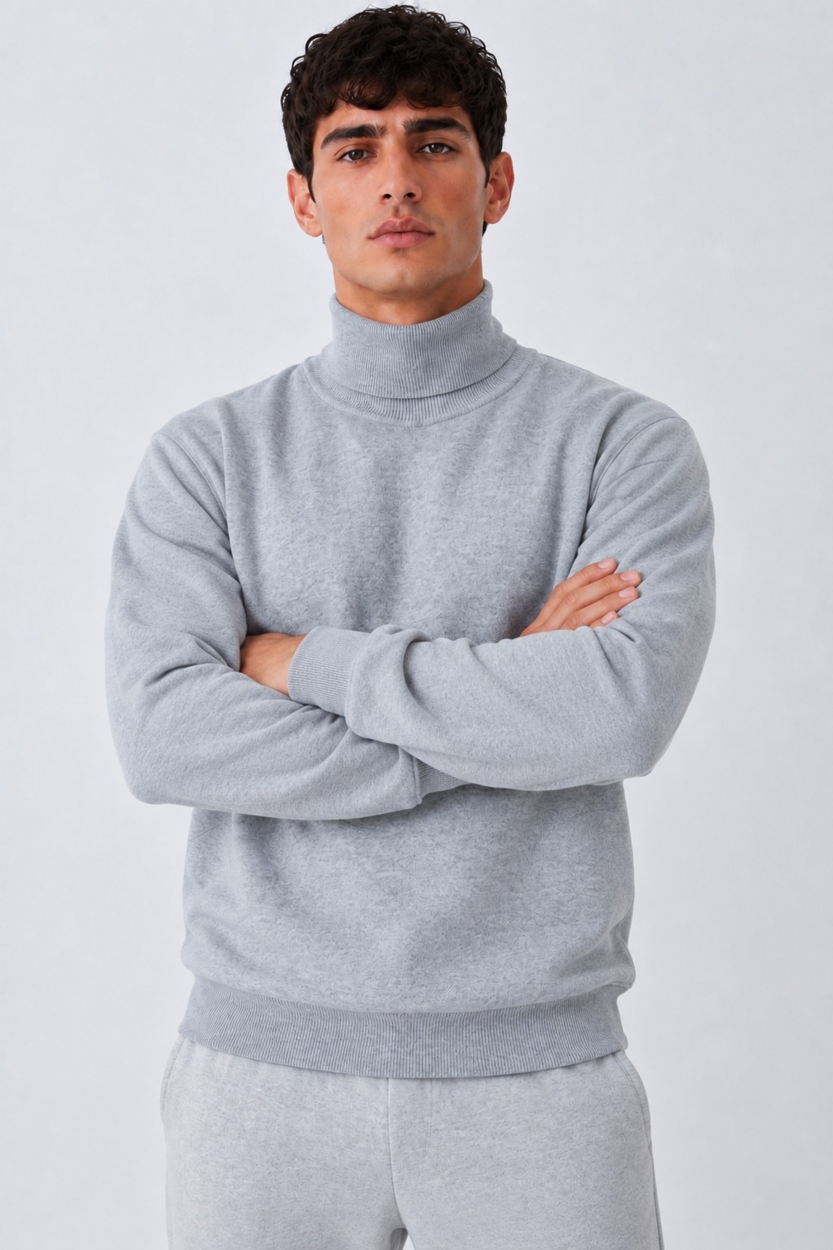 Erkek Balıkçı Yaka Boğazlı Rahat Gri Sweatshirt 6
