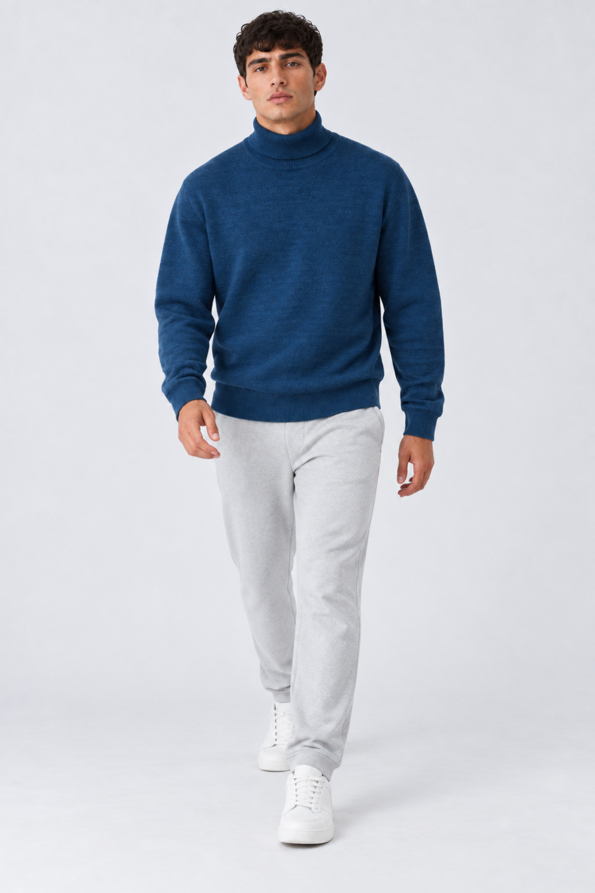 Erkek Balıkçı Yaka Boğazlı Rahat Mavi Sweatshirt 4