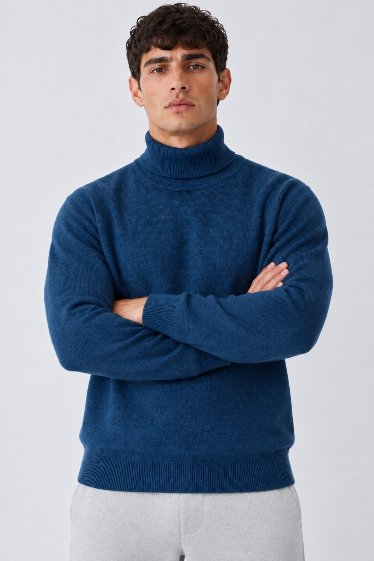 Erkek Balıkçı Yaka Boğazlı Rahat Mavi Sweatshirt 6