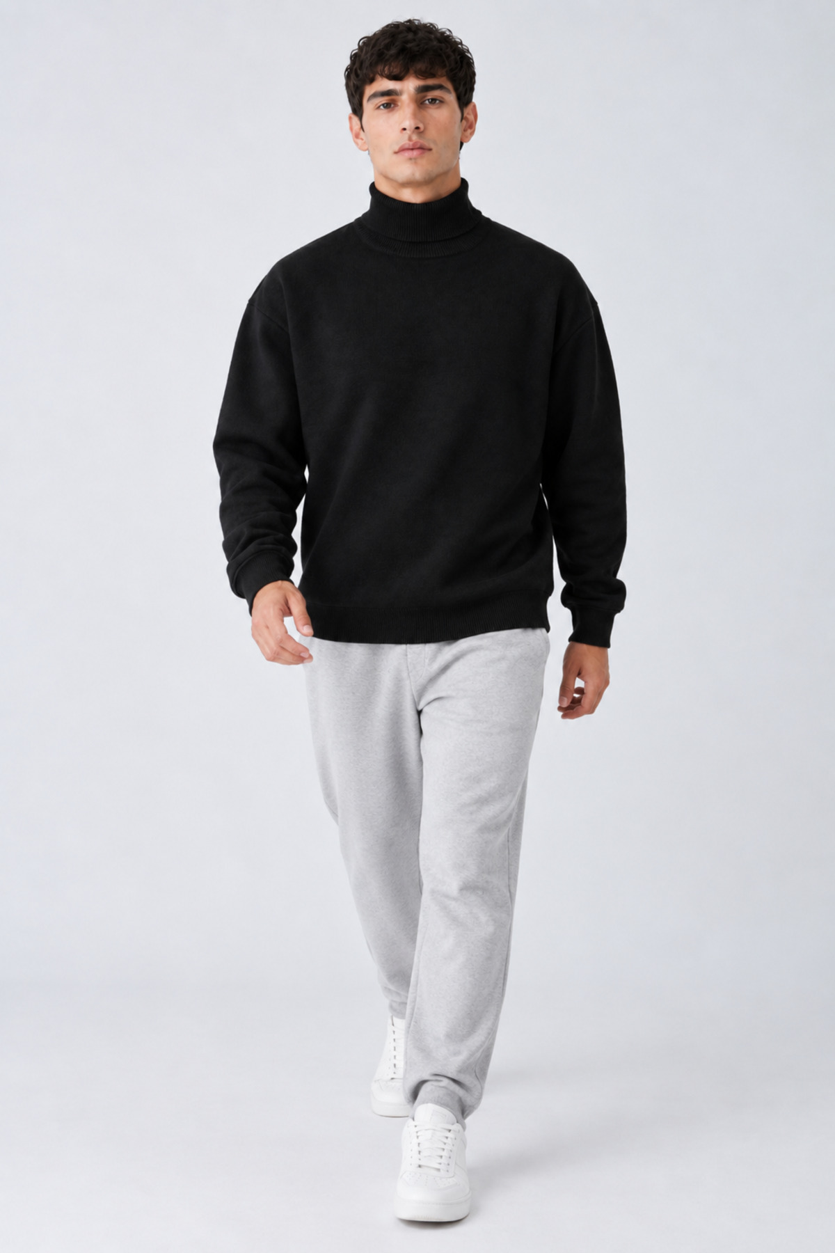 Erkek Balıkçı Yaka Boğazlı Rahat Siyah Sweatshirt 4