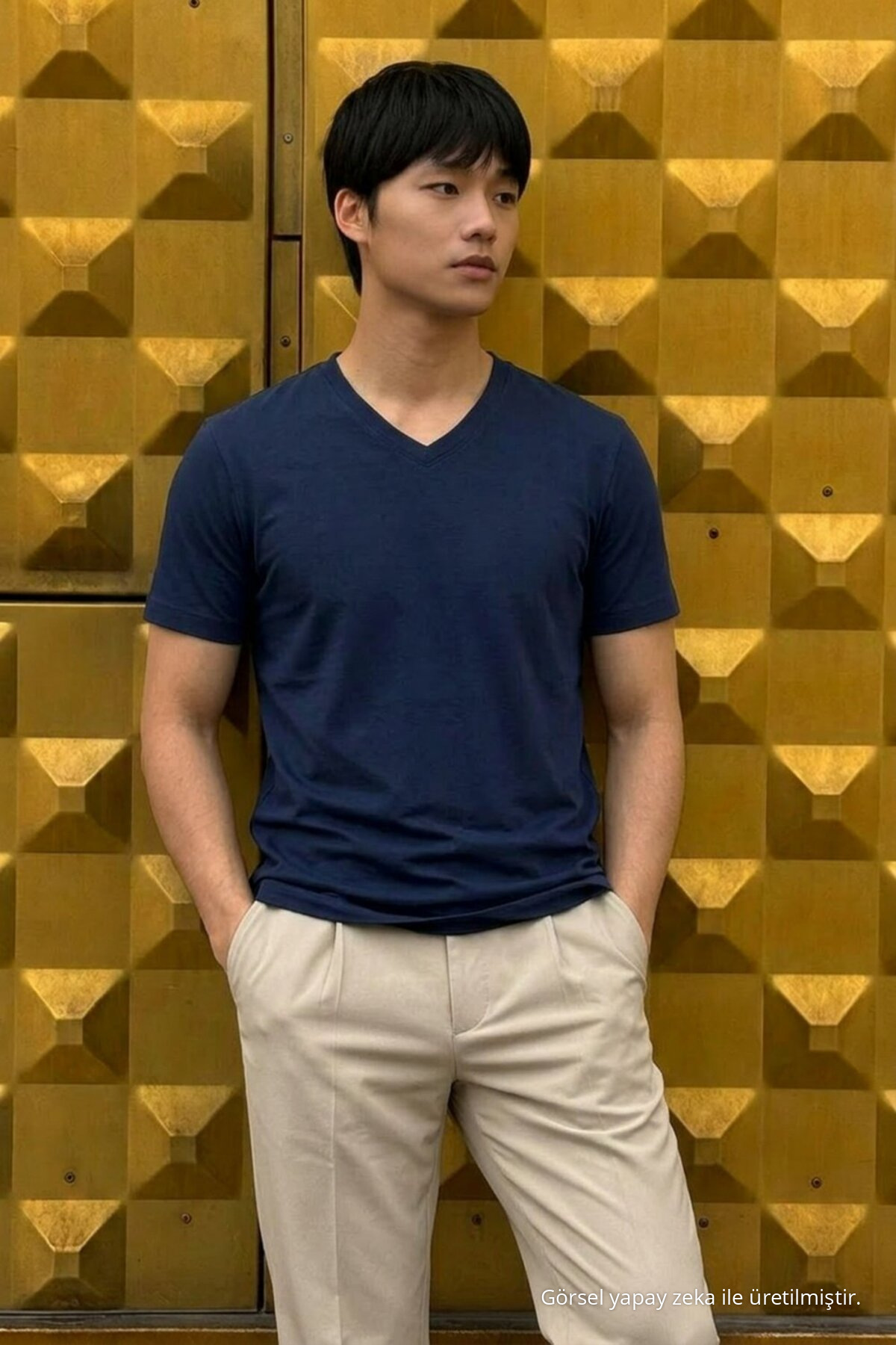 Erkek Comfort Kısa Kollu Lacivert V Yaka Tişört 4