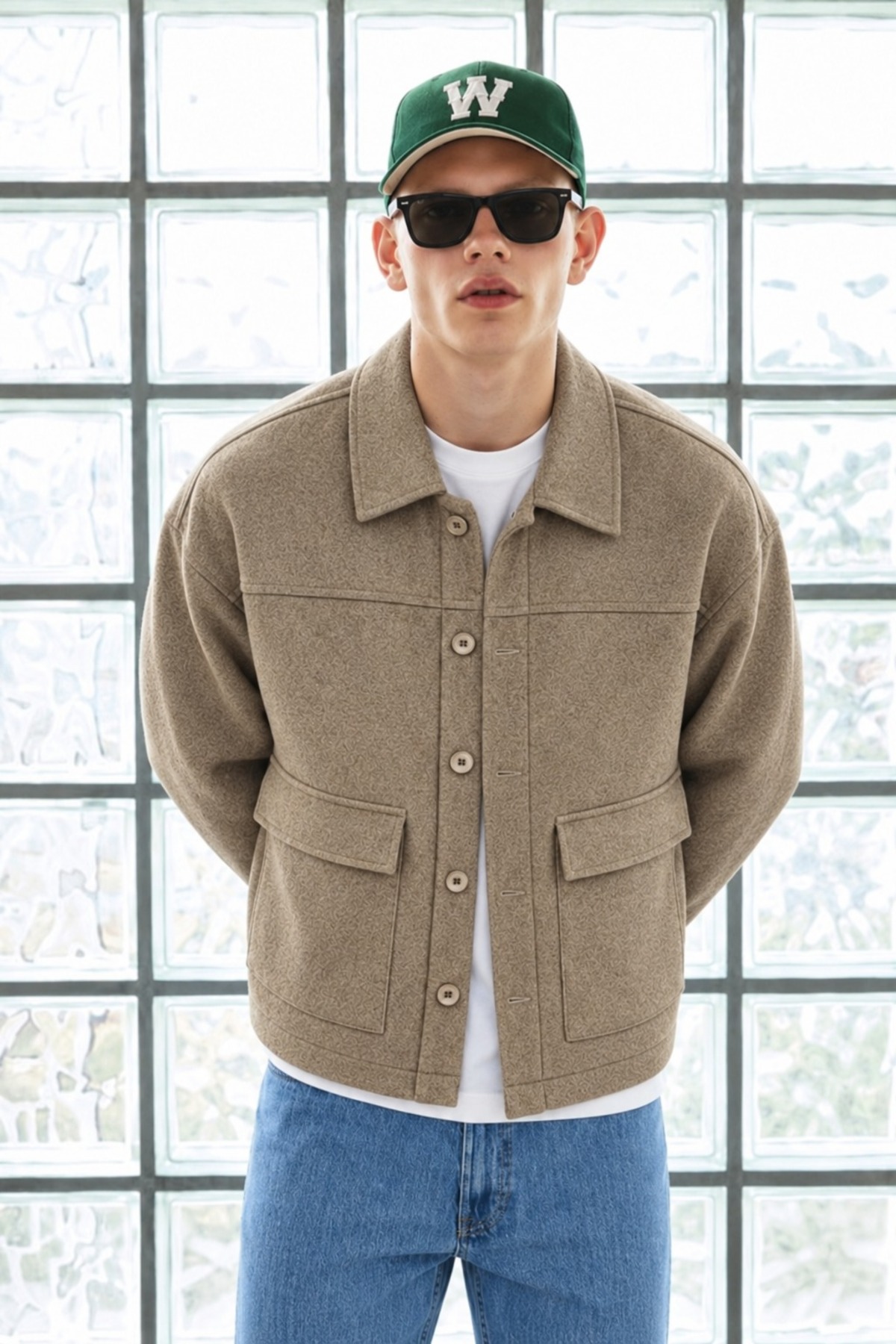Erkek Oversize Cepli Mevsimlik Bej Ceket 3
