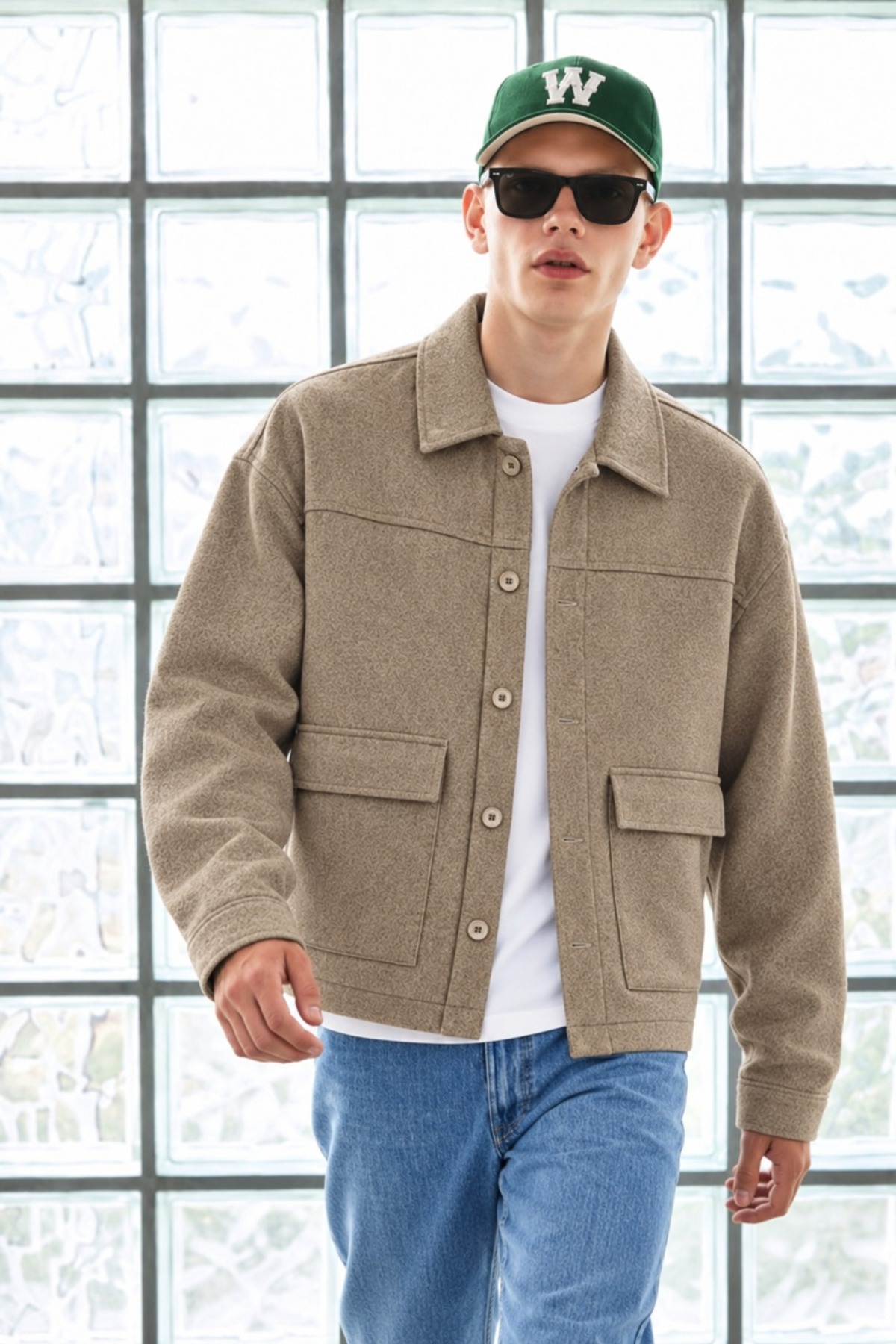Erkek Oversize Cepli Mevsimlik Bej Ceket 4
