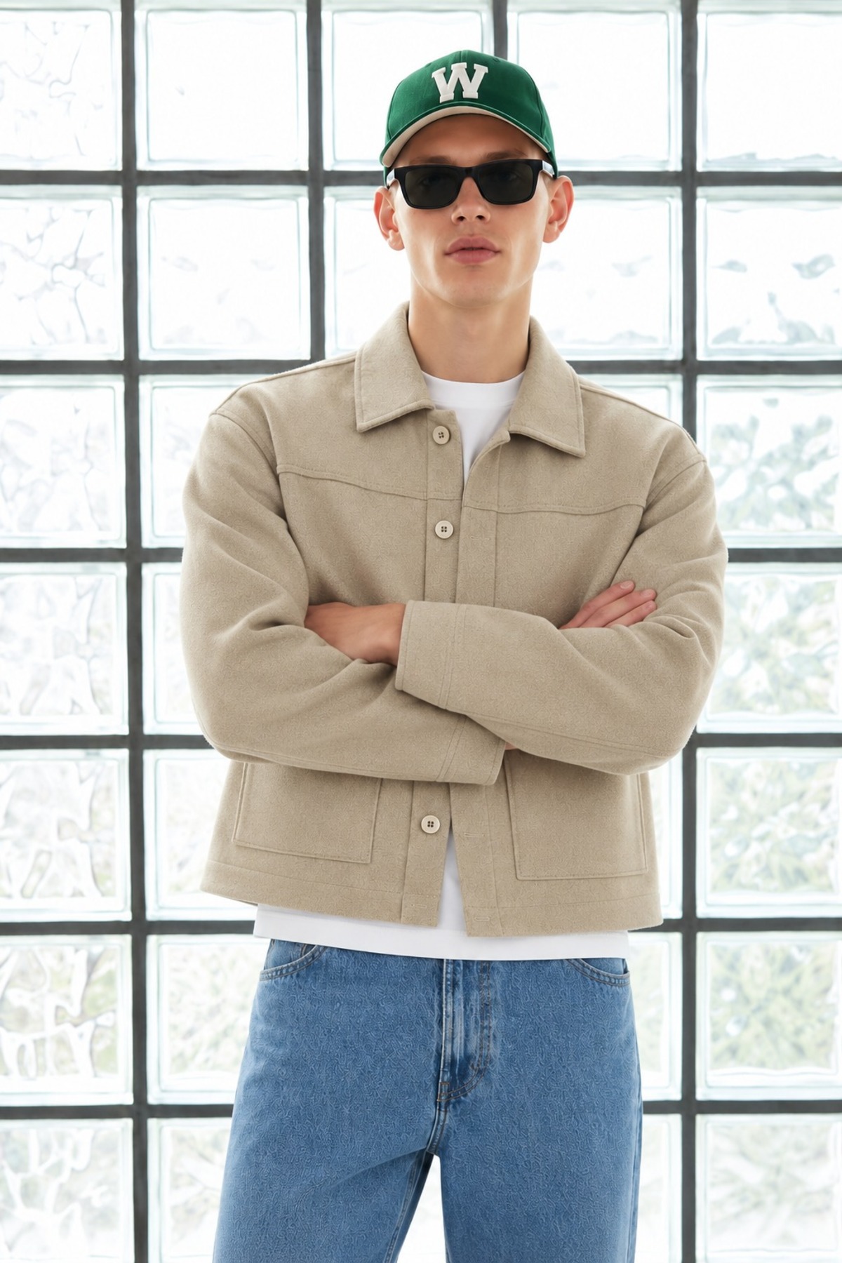 Erkek Oversize Cepli Mevsimlik Krem Ceket 6