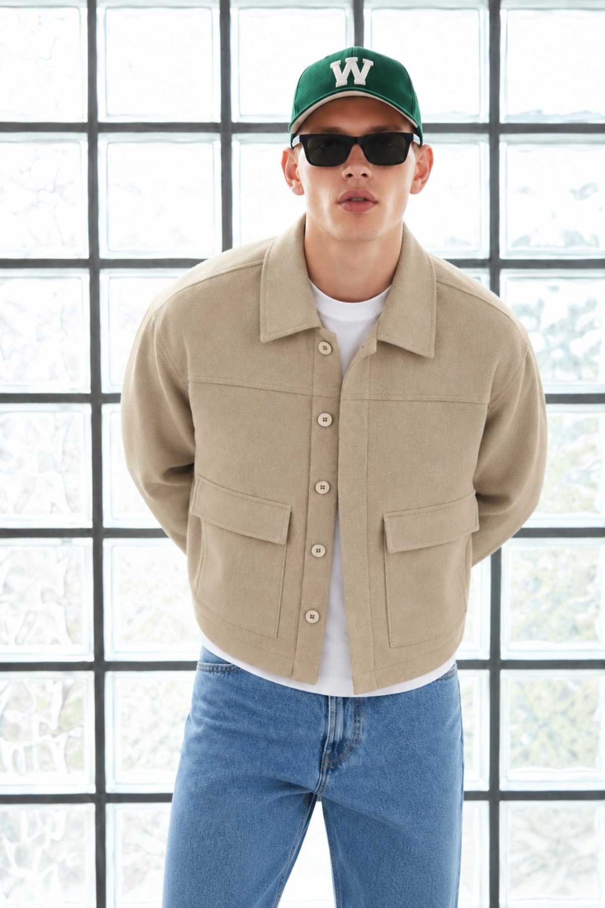 Erkek Oversize Cepli Mevsimlik Krem Ceket 3