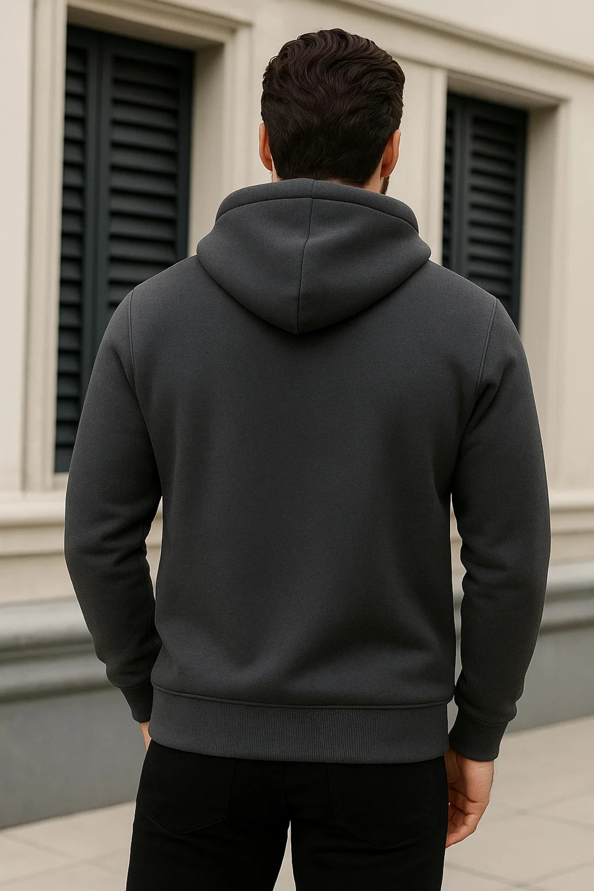 Erkek Kışlık Oversize Antrasit Kapsonlu Fermuarli Sweat 6