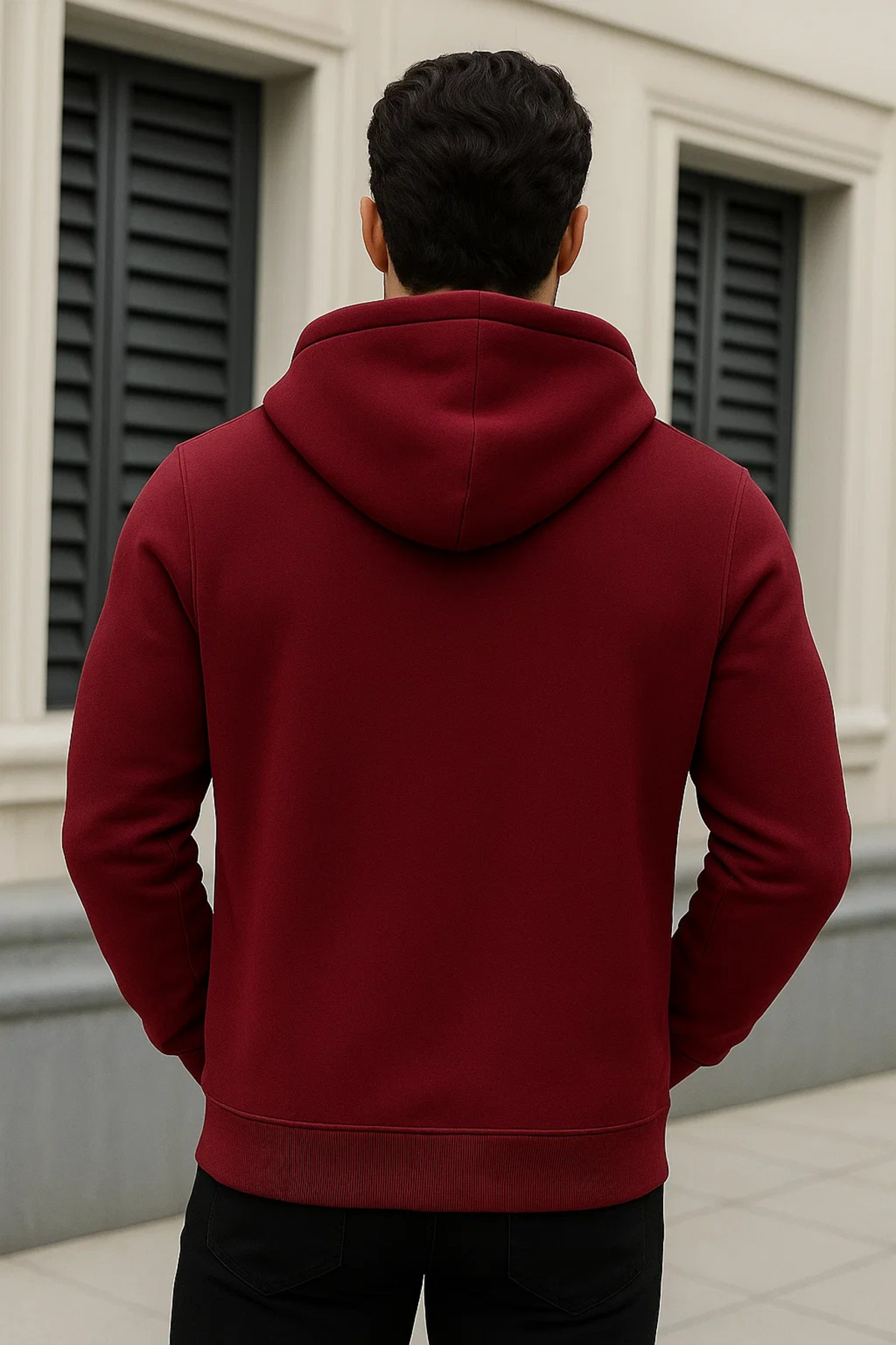Erkek Kışlık Oversize Bordo Kapsonlu Fermuarli Sweat 6