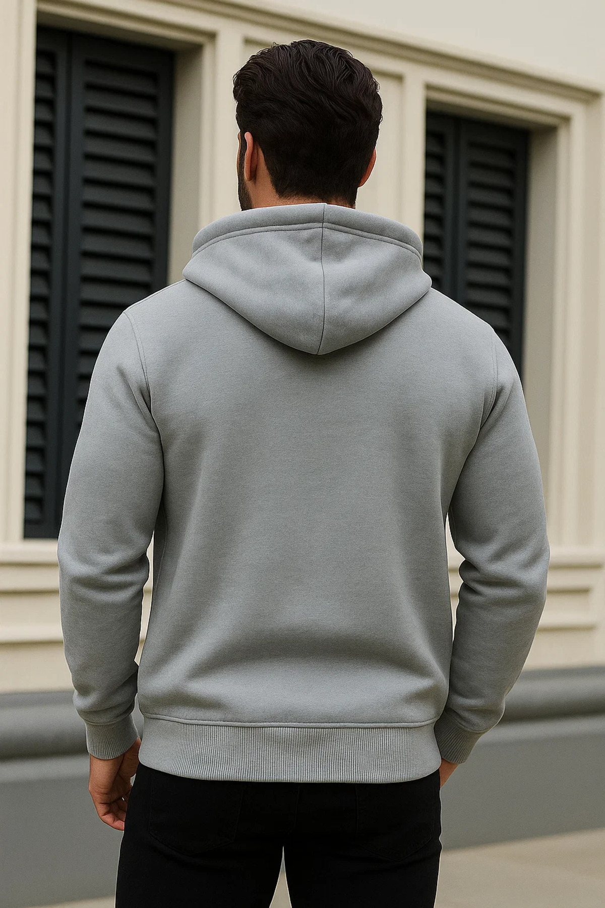 Erkek Kışlık Oversize Gri Kapsonlu Fermuarli Sweat 6