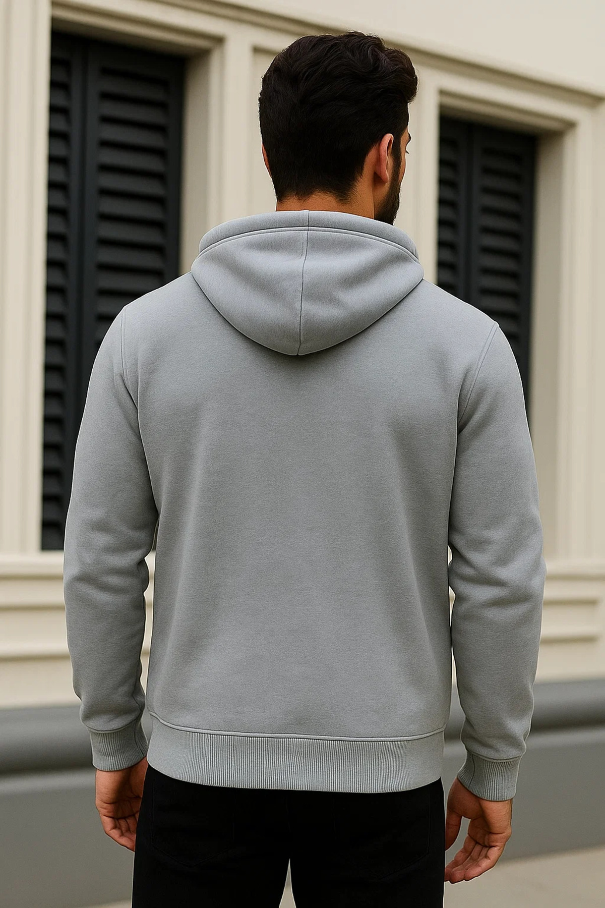 Erkek Kışlık Oversize Gri Kapsonlu Fermuarli Sweat 5