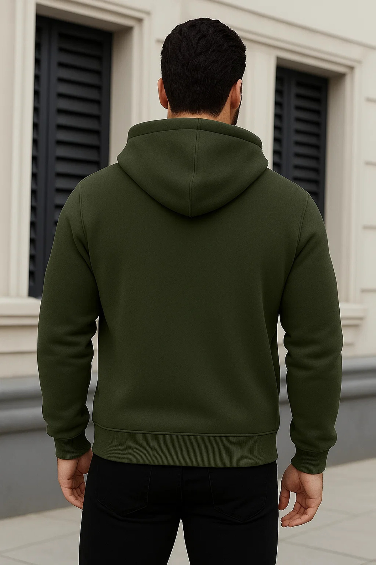 Erkek Kışlık Oversize Haki Kapsonlu Fermuarli Sweat 6