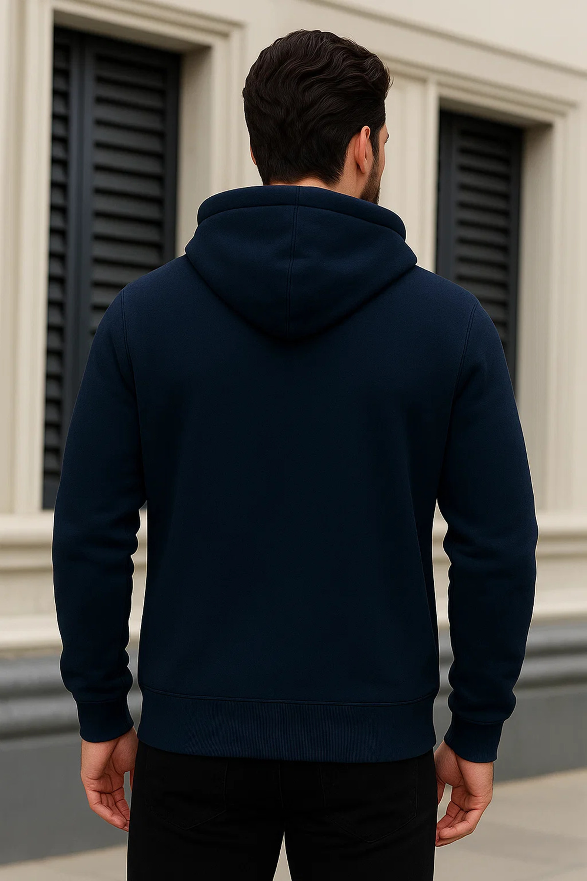 Erkek Kışlık Oversize Koyu Lacivert Kapsonlu Fermuarli Sweat 2XL 6