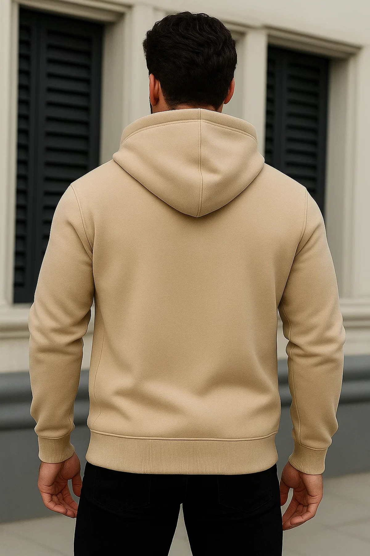 Erkek Kışlık Oversize Krem Kapsonlu Fermuarli Sweat 6