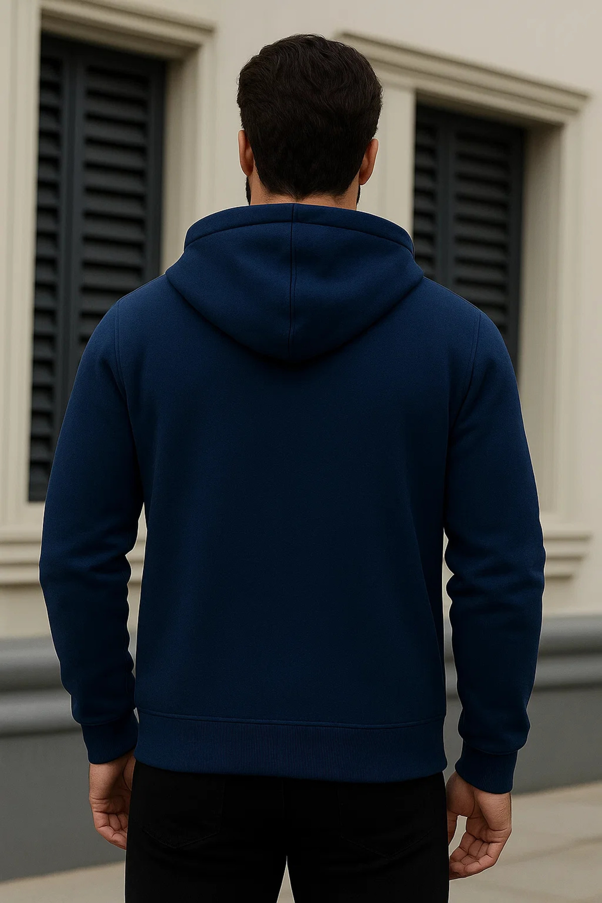 Erkek Kışlık Oversize Mavi Kapsonlu Fermuarli Sweat 6