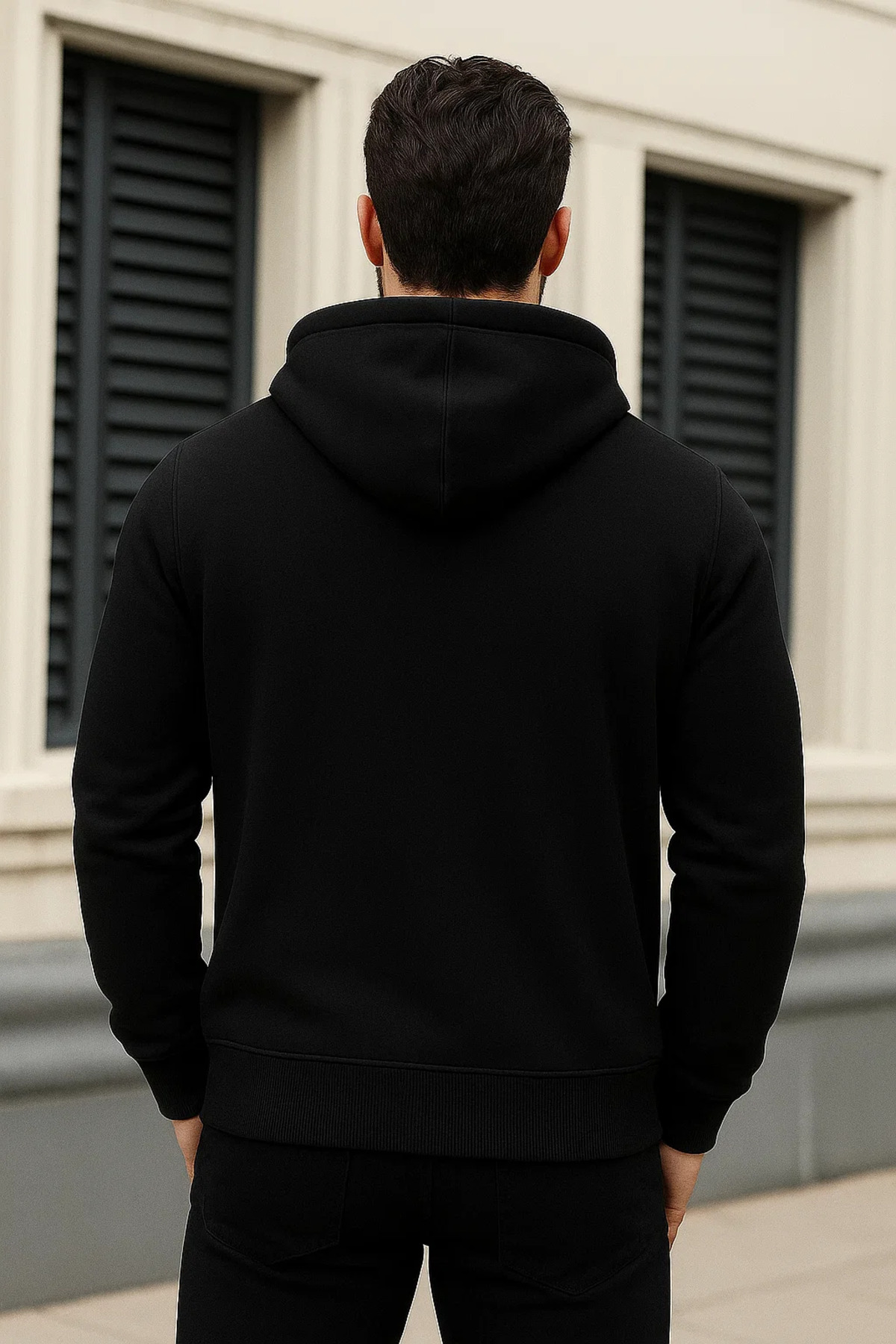 Erkek Kışlık Oversize Siyah Kapsonlu Fermuarli Sweat 6