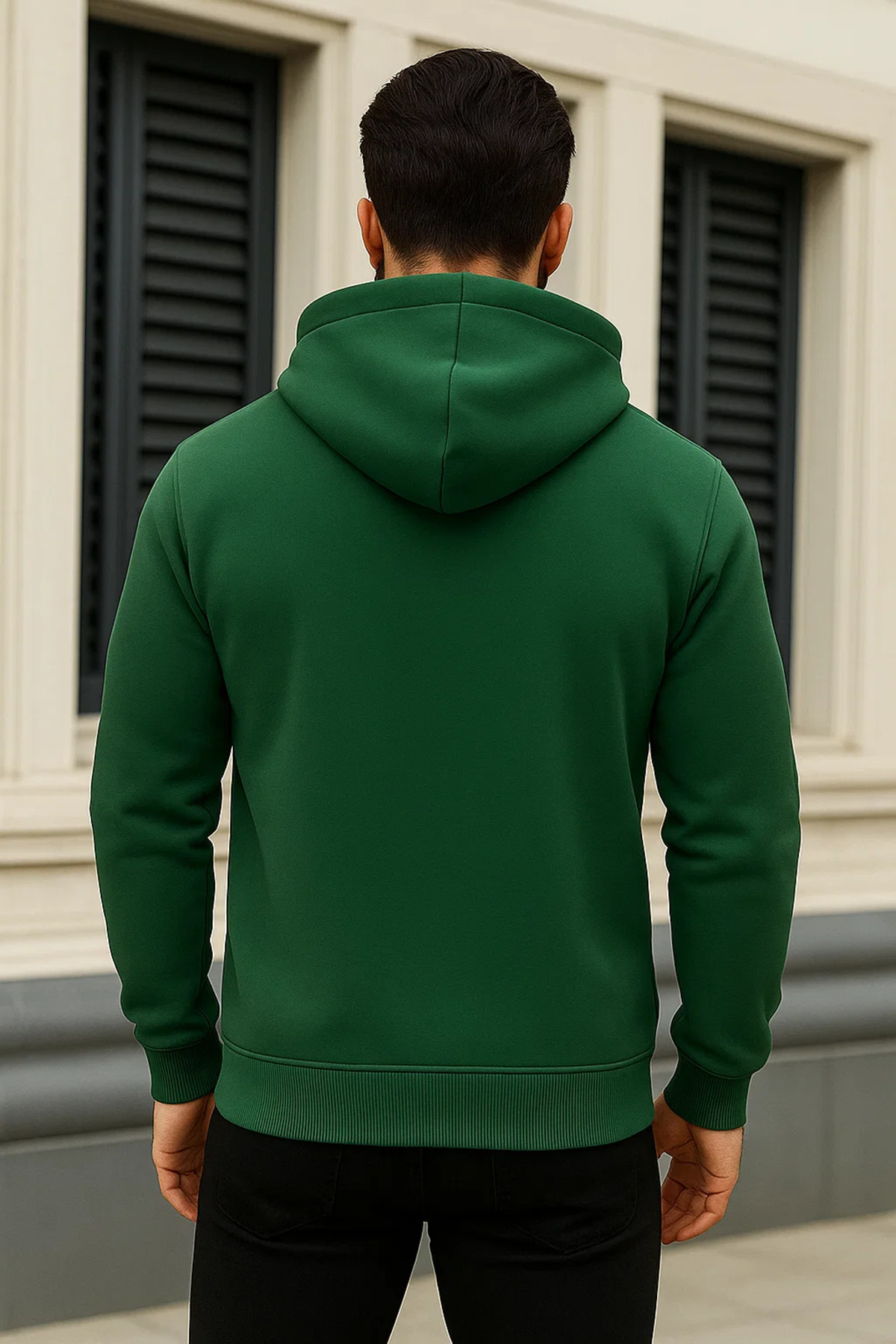 Erkek Kışlık Oversize Yeşil Kapsonlu Fermuarli Sweat 6