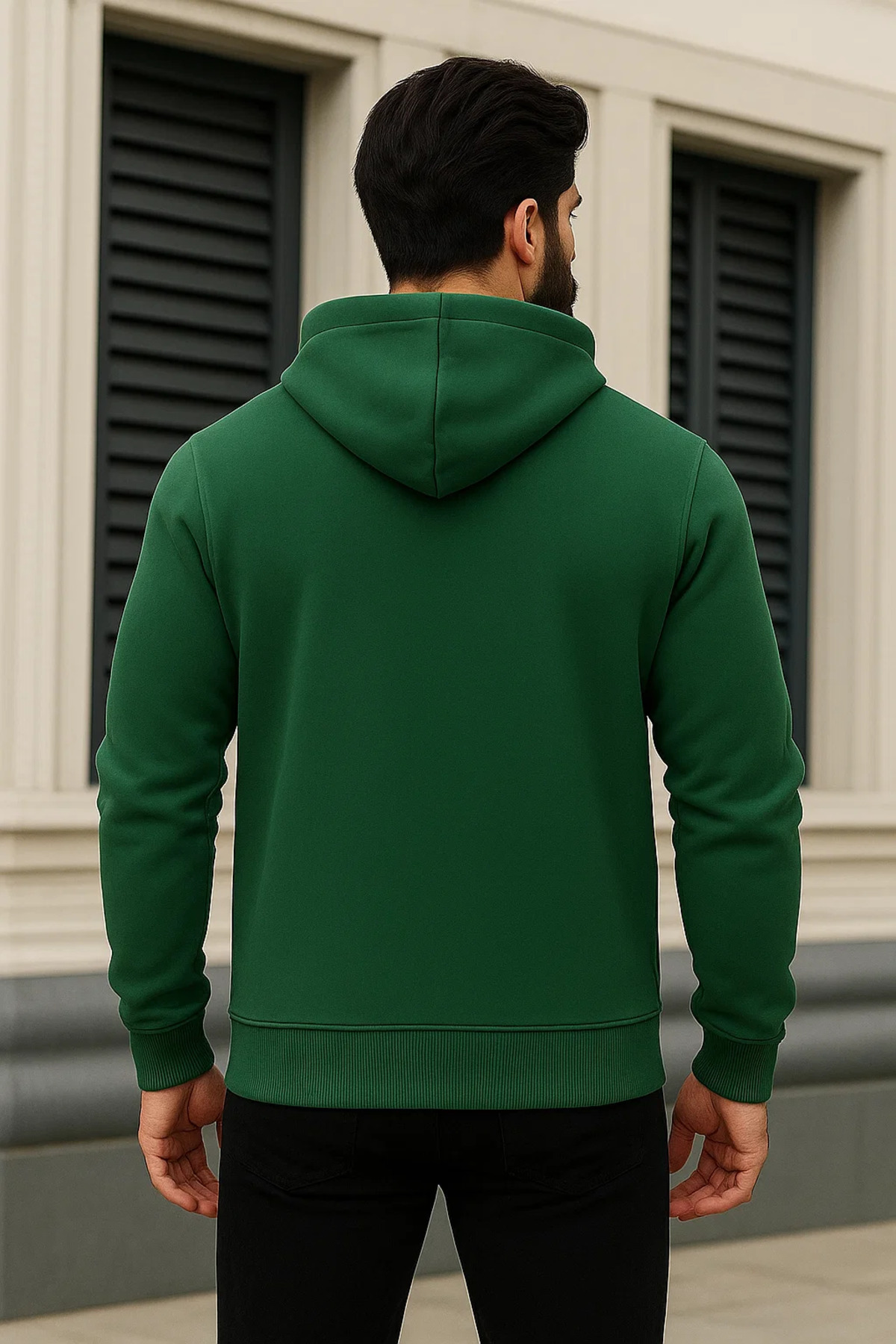 Erkek Kışlık Oversize Yeşil Kapsonlu Fermuarli Sweat 5