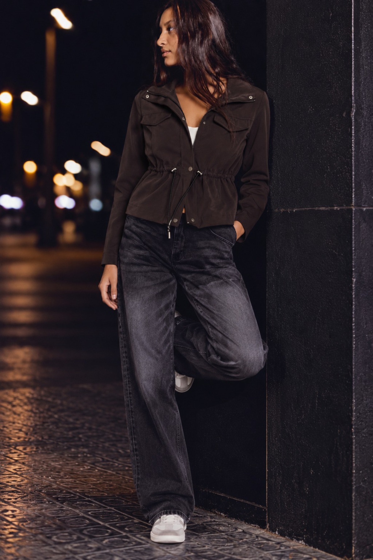 Kadın Beli Büzgülü Kuşaklı Kahverengi Casual Mont 6