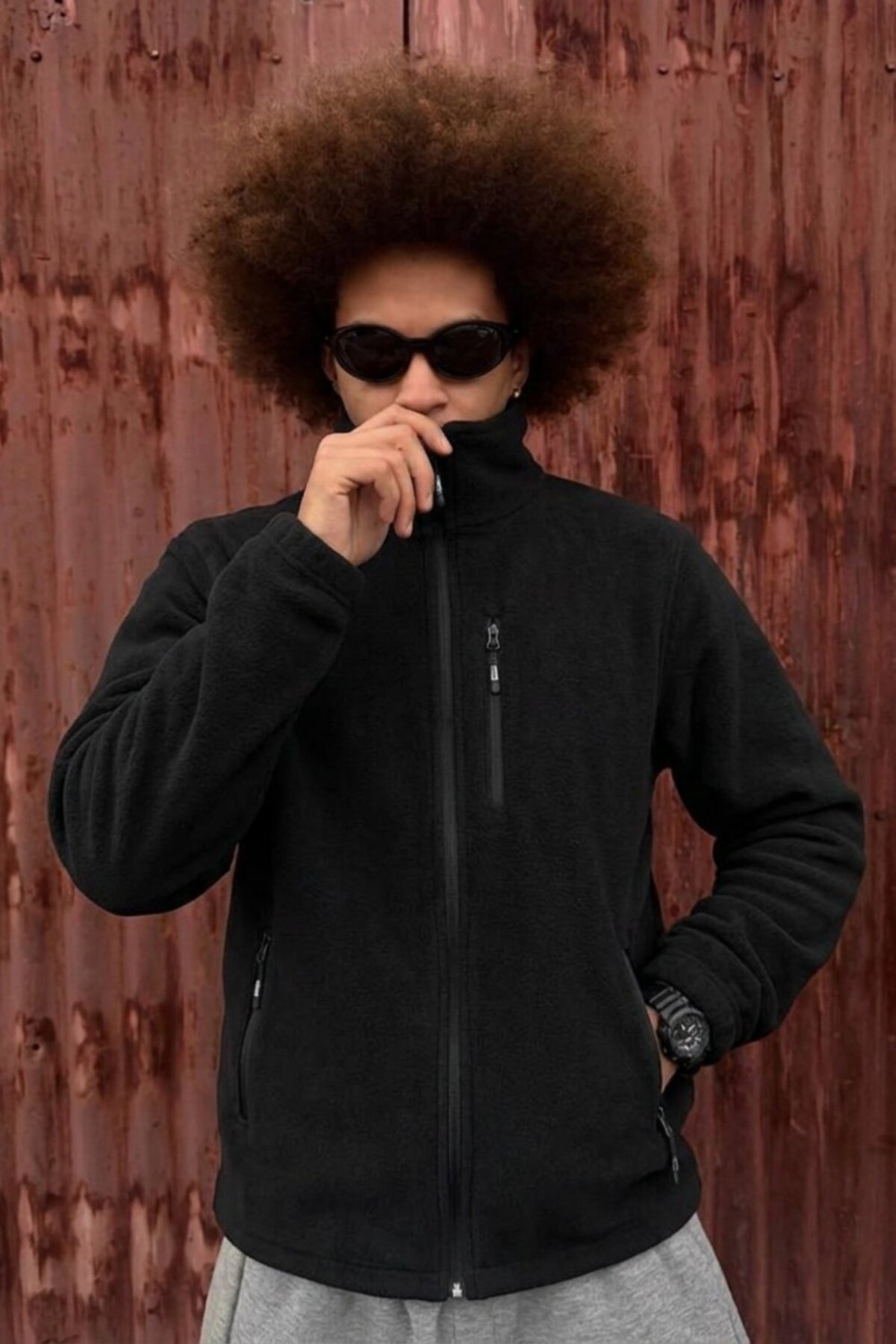 Erkek Trend Regular Fit Tam Fermuarlı Siyah Polar 6
