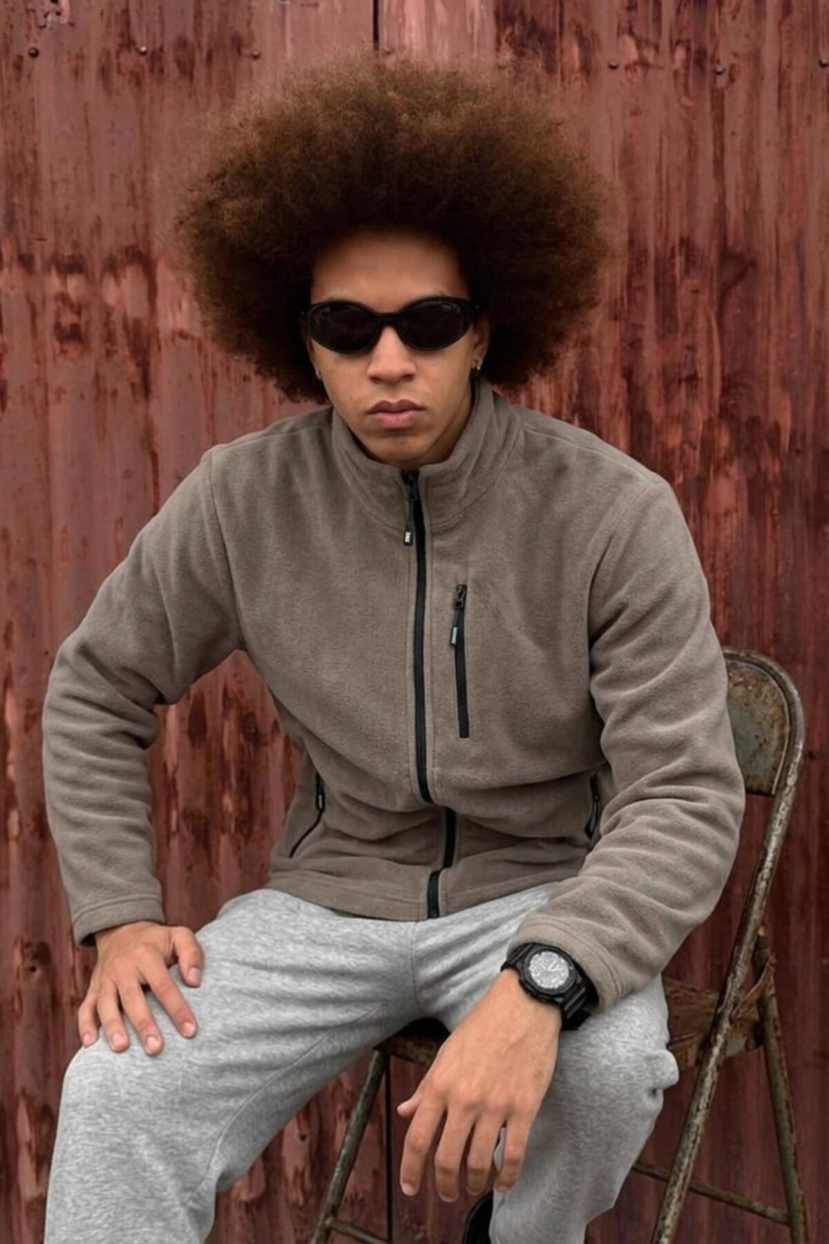 Erkek Trend Regular Fit Tam Fermuarlı Vizon Polar 3