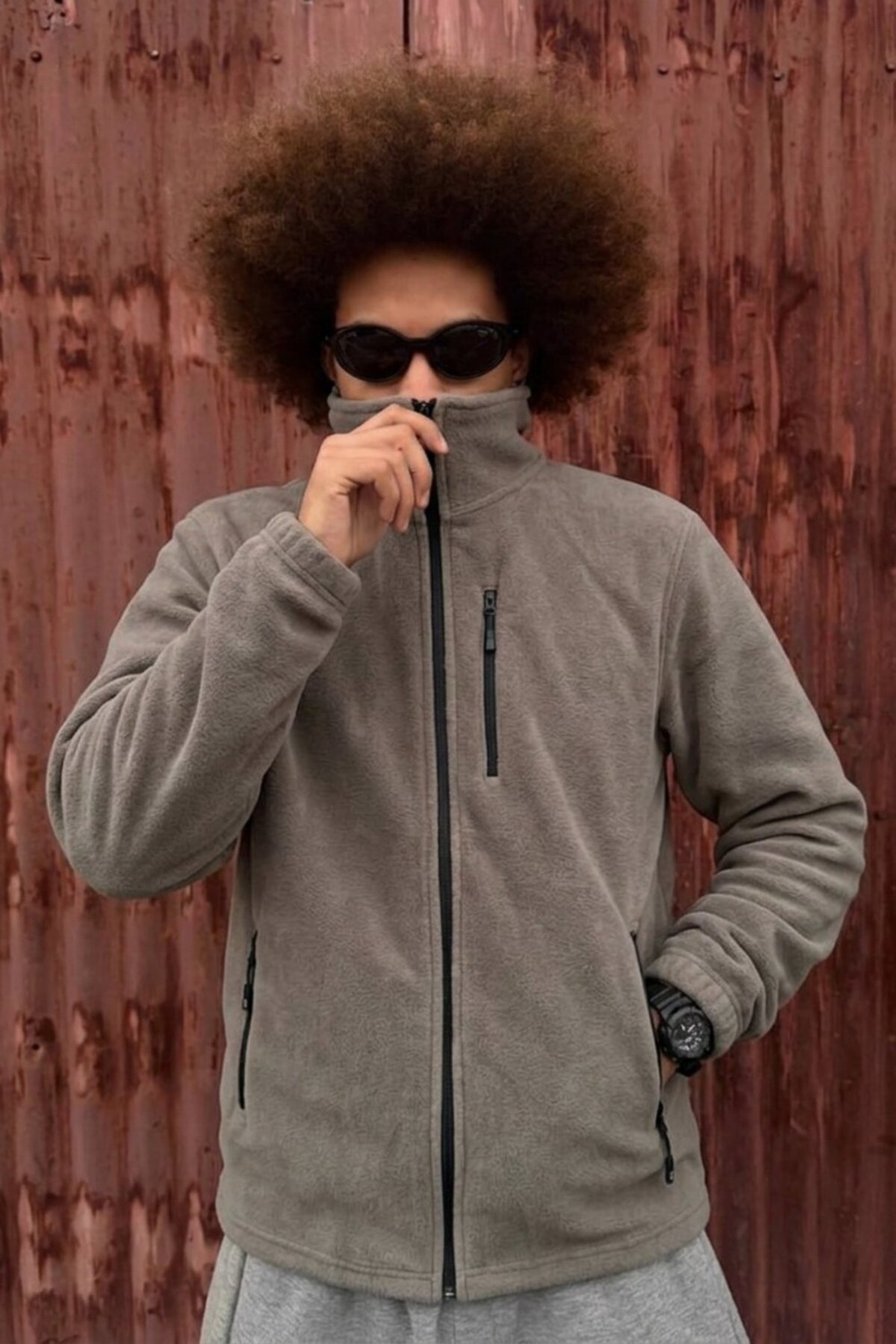 Erkek Trend Regular Fit Tam Fermuarlı Vizon Polar 6
