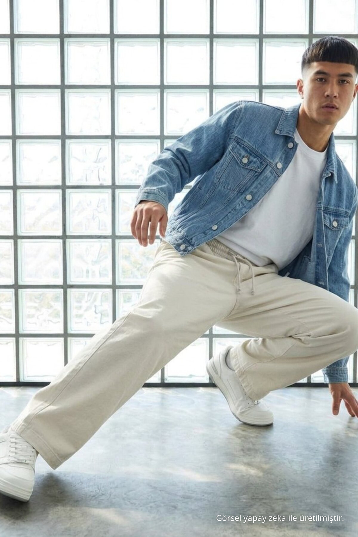 Erkek Günlük Jogger Beyaz Baggy Keten Pantolon 5
