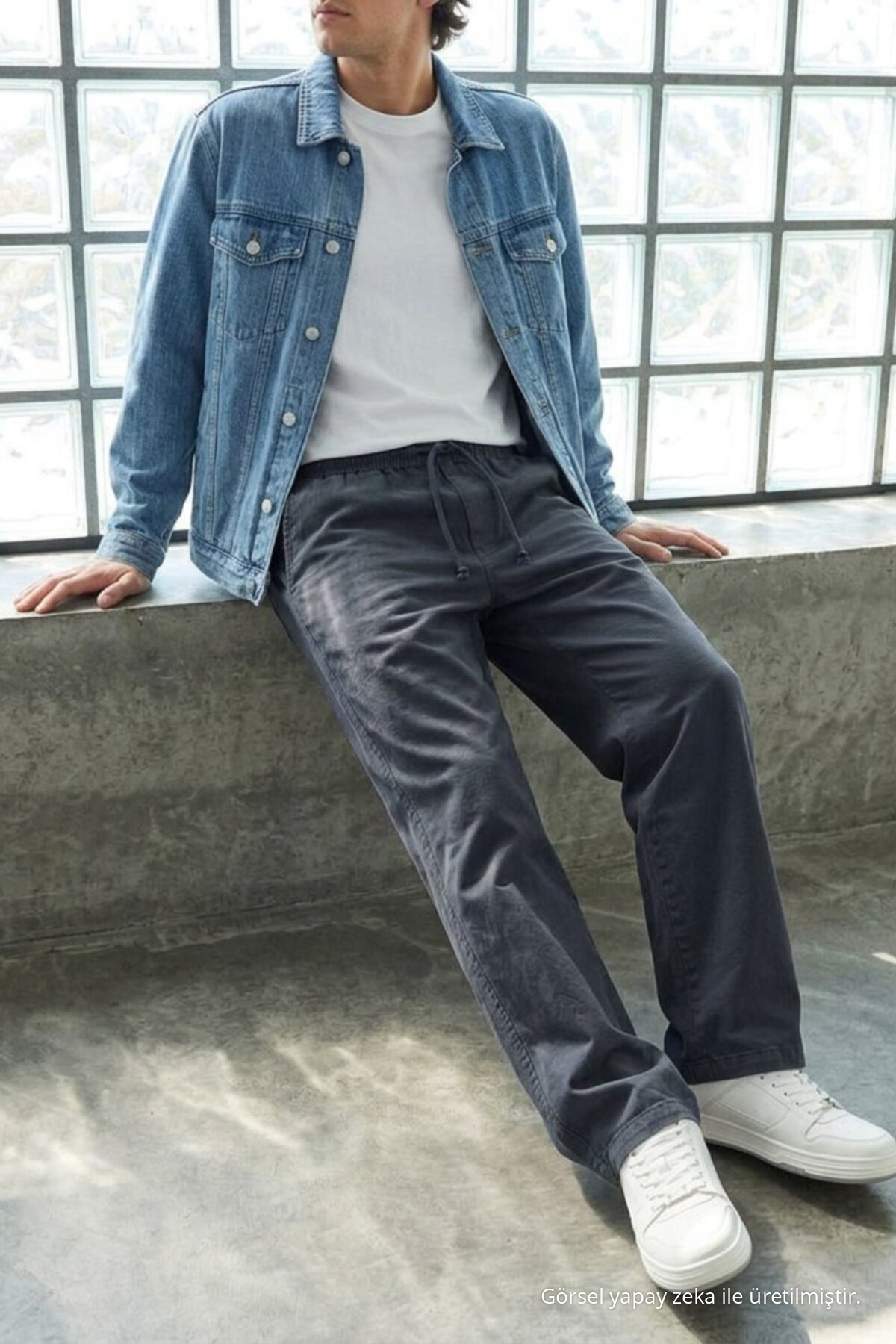 Erkek Günlük Jogger Füme Baggy Keten Pantolon 4