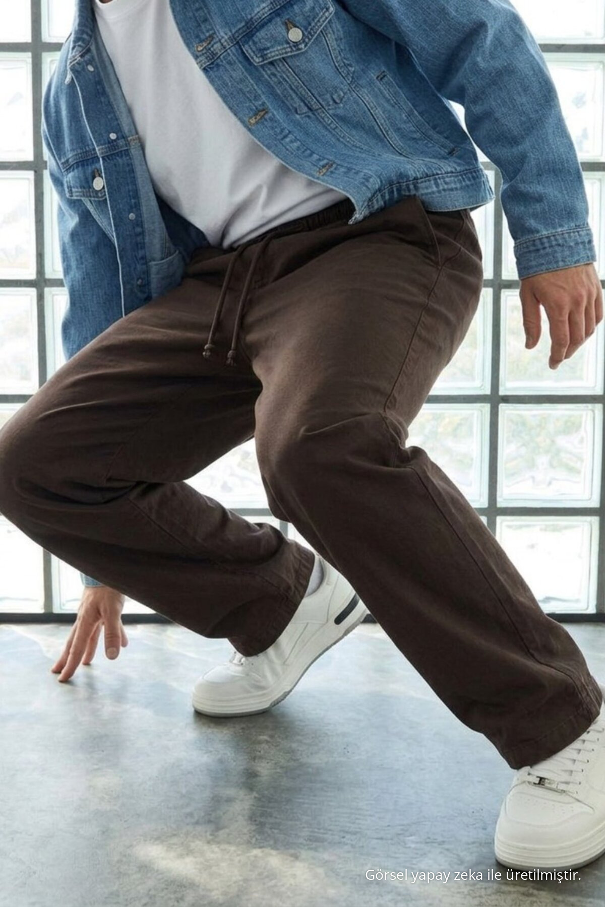 Erkek Günlük Jogger Kahverengi Baggy Keten Pantolon 5