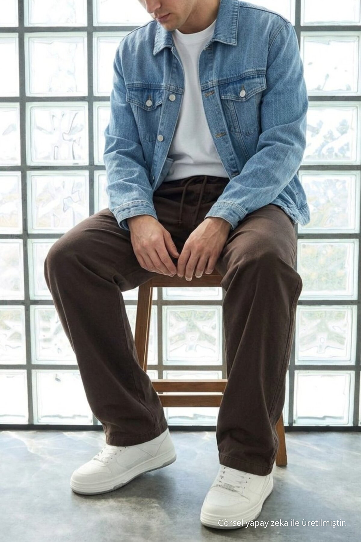 Erkek Günlük Jogger Kahverengi Baggy Keten Pantolon 3