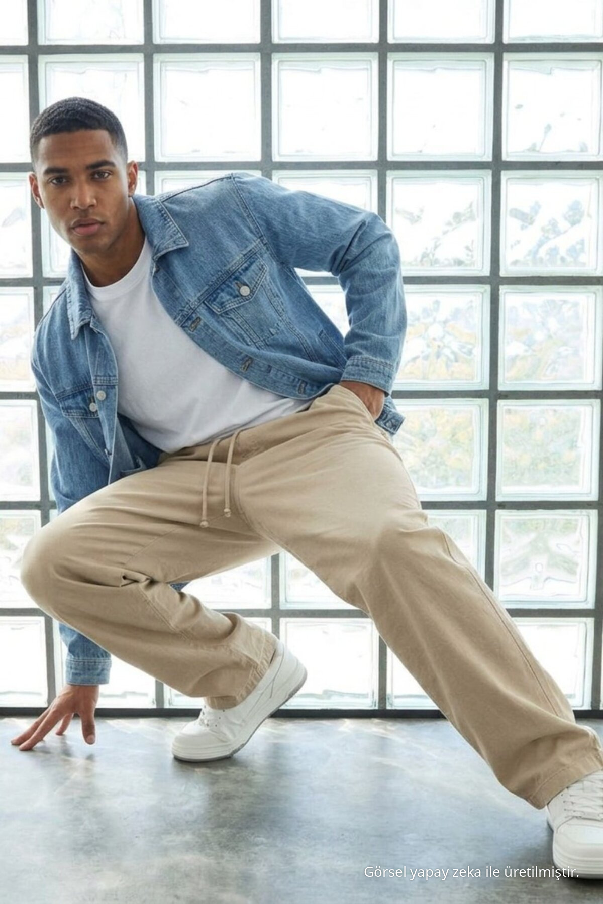 Erkek Günlük Jogger Krem Baggy Keten Pantolon 5